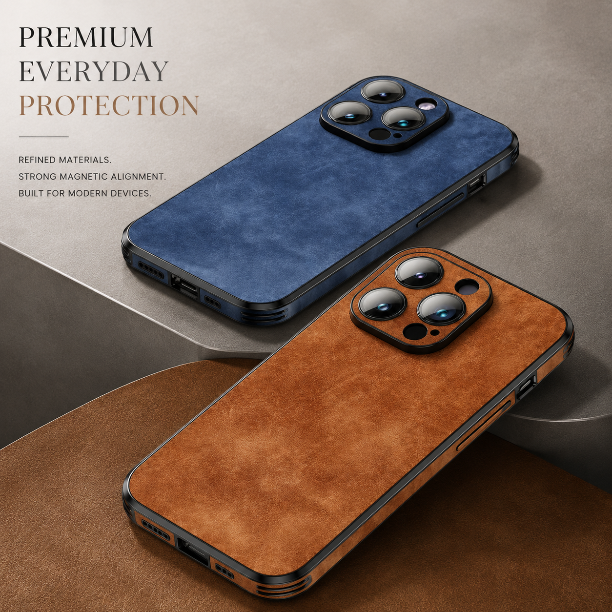 Premium iPhone Case MagSafe Compatible Genuine Leather Cover Camera Protection Slim Design