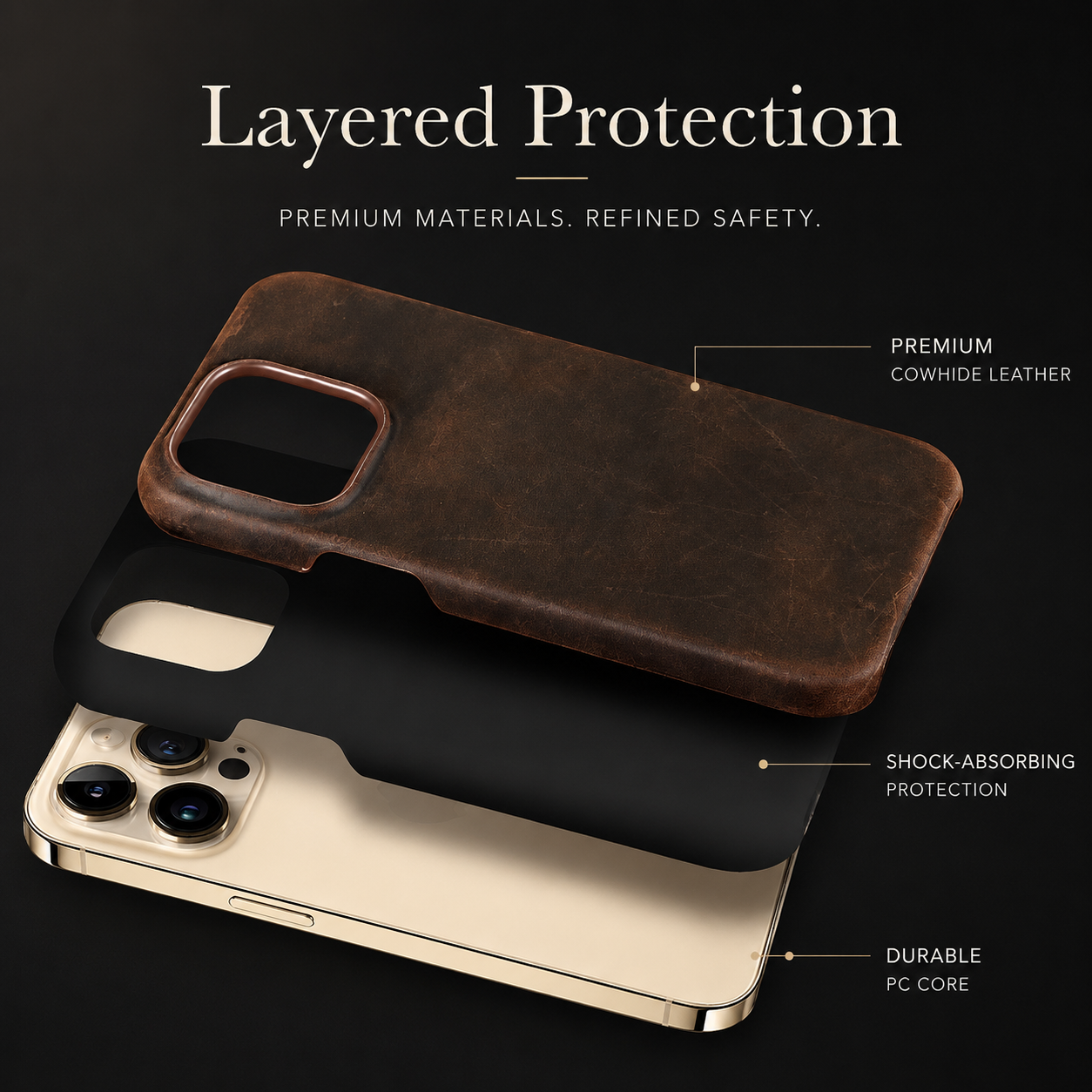 Premium iPhone Case MagSafe Compatible Genuine Leather Cover Carry Strap Shockproof Slim Protection