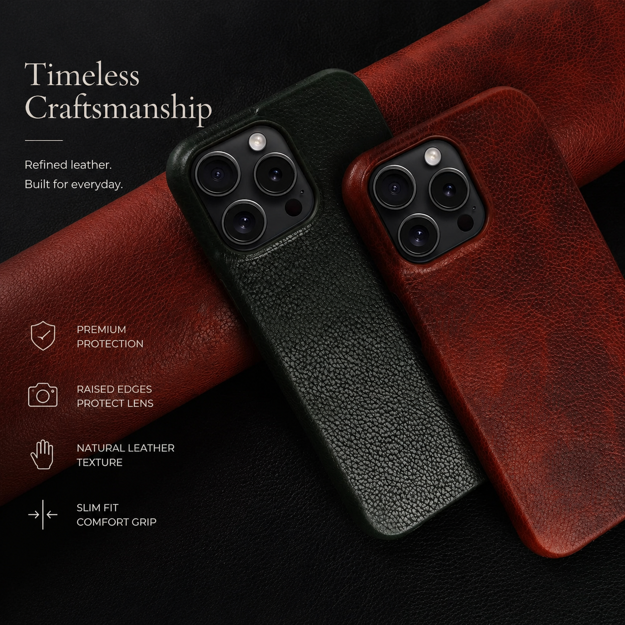 Premium iPhone Case MagSafe Compatible Genuine Leather Cover Carry Strap Shockproof Slim Protection