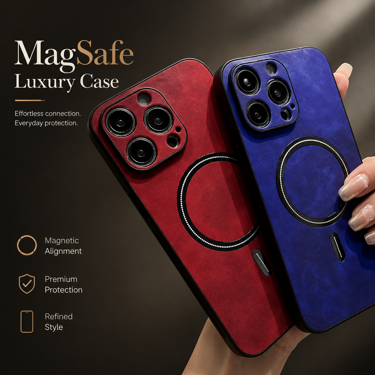 Premium iPhone Case MagSafe Compatible Genuine Leather Cover Shockproof Slim Protection