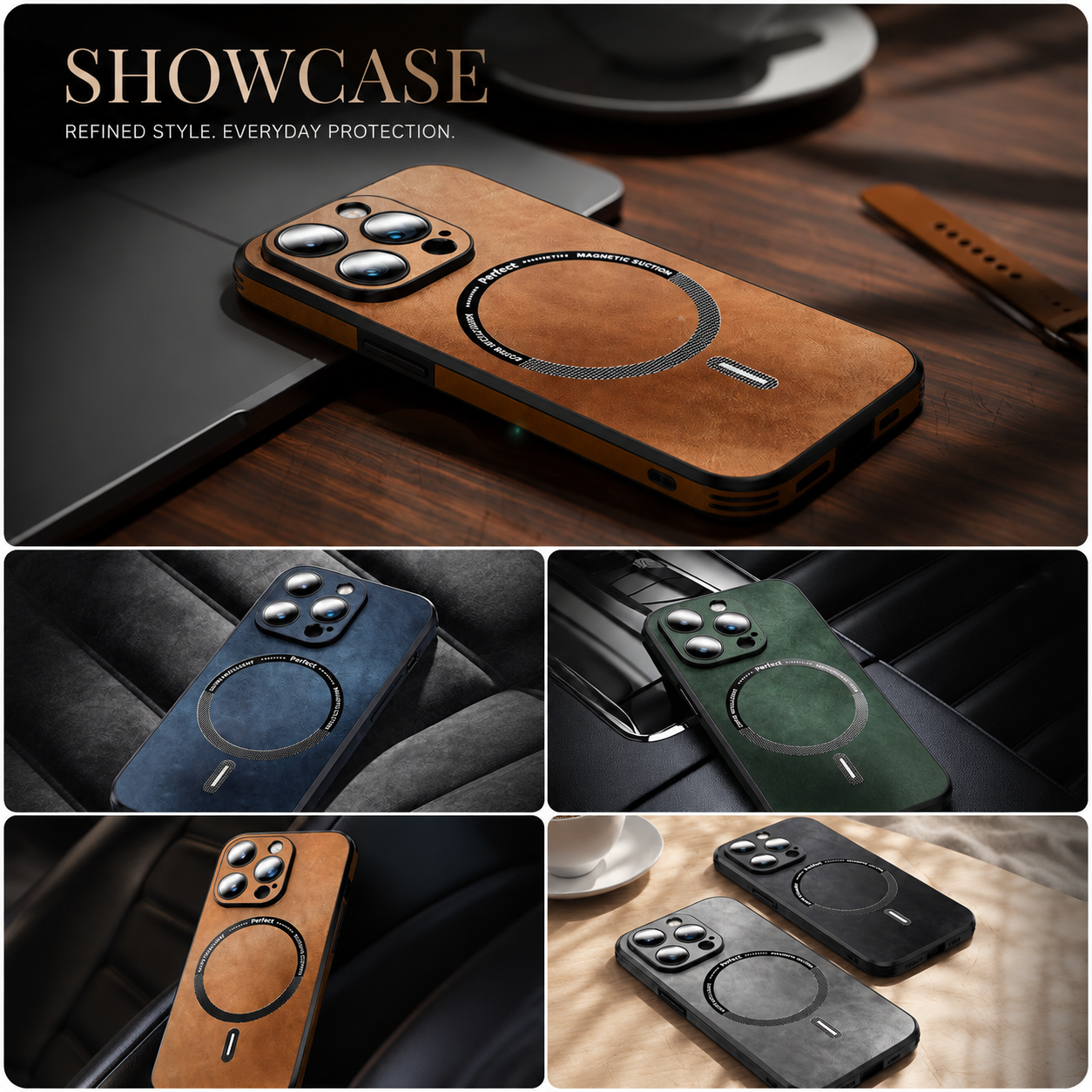 Premium iPhone Case MagSafe Compatible Genuine Leather Cover Shockproof Slim Protection