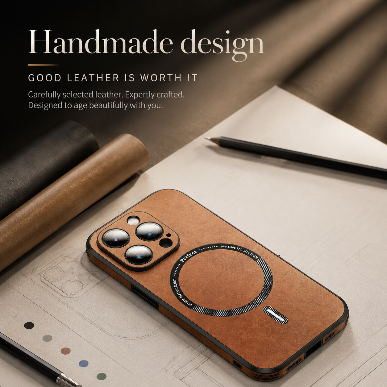 Premium iPhone Case MagSafe Compatible Genuine Leather Cover Shockproof Slim Protection