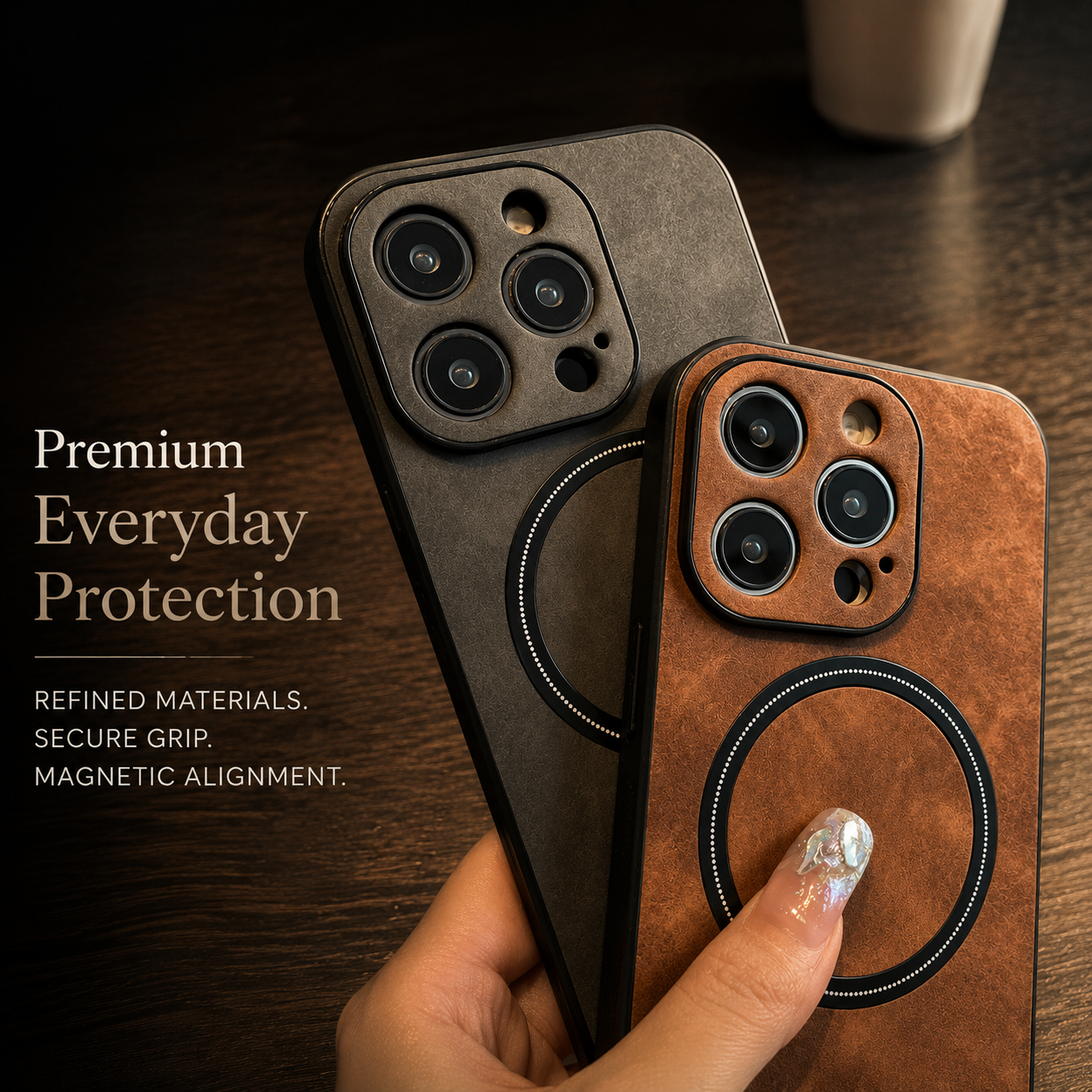 Premium iPhone Case MagSafe Compatible Genuine Leather Cover Shockproof Slim Protection