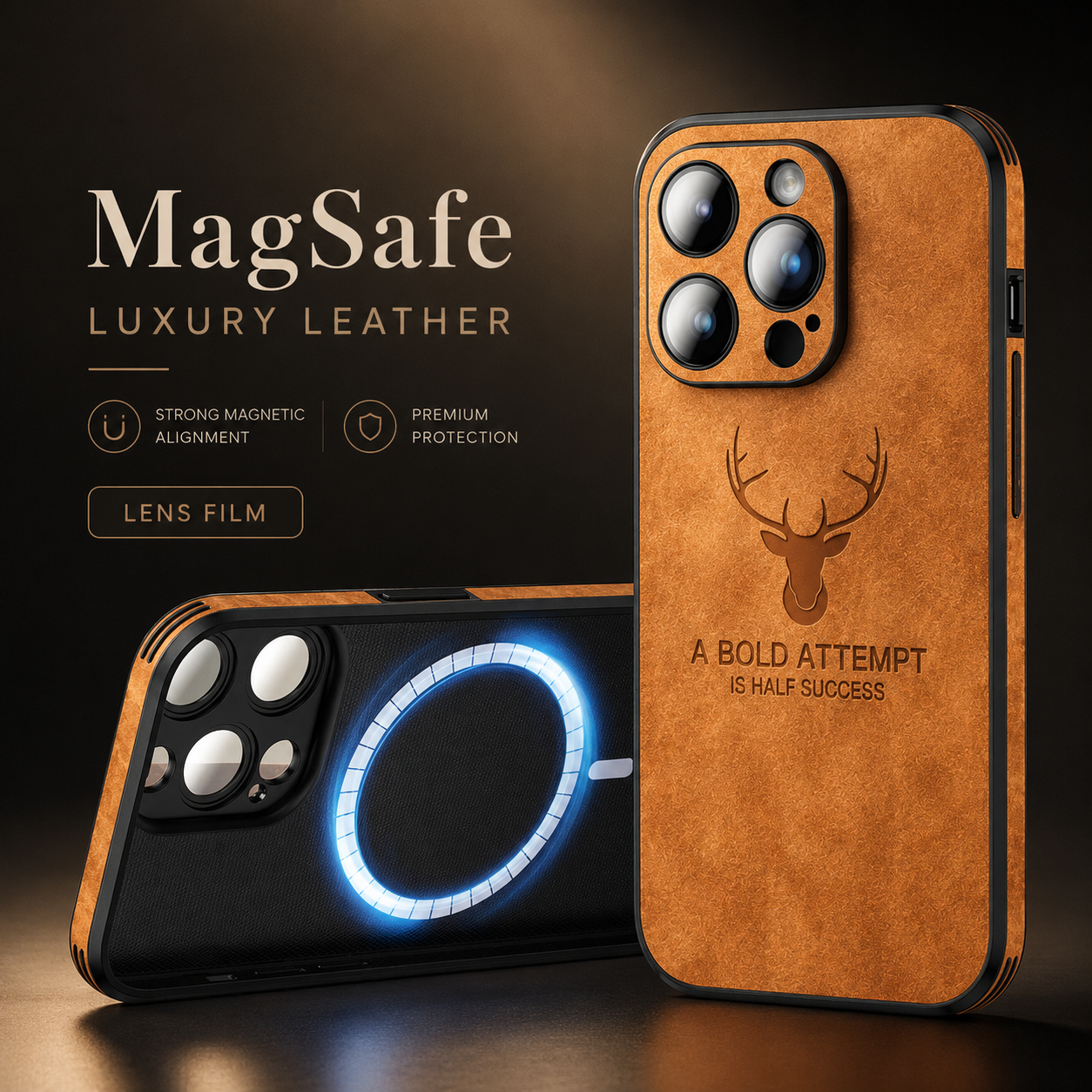 Premium iPhone Case MagSafe Compatible Genuine Leather Vintage Texture Cover Slim Protection
