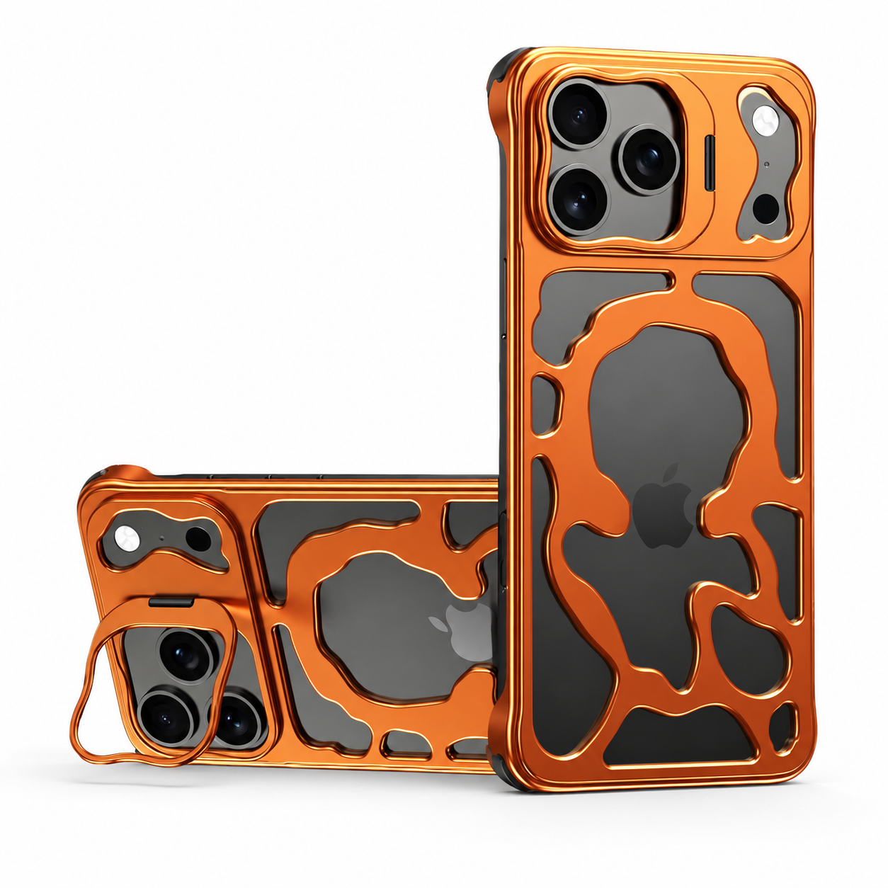 Premium iPhone Case MagSafe Compatible Hollow Metal Cover Heat Dissipating Design Built-In Stand Bracket Slim Shockproof Magnetic Protective Case