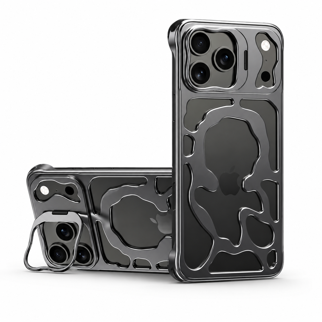 Premium iPhone Case MagSafe Compatible Hollow Metal Cover Heat Dissipating Design Built-In Stand Bracket Slim Shockproof Magnetic Protective Case