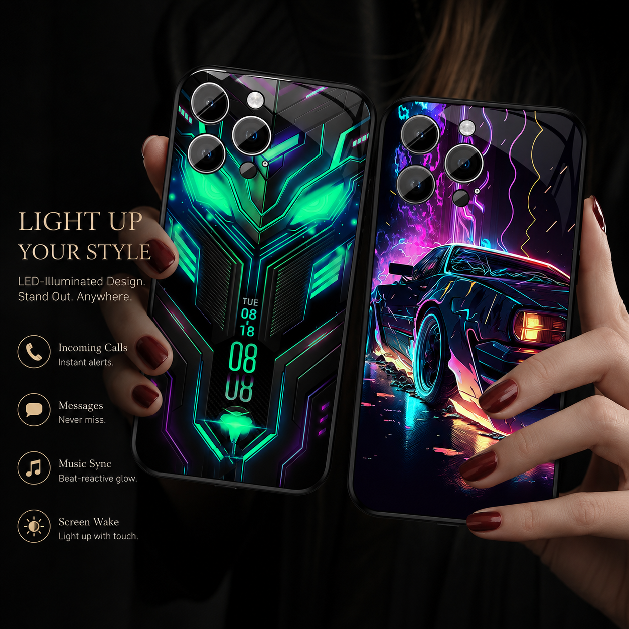 Premium iPhone Case MagSafe Compatible LED Notification Light Cover Mecha Shockproof Protection