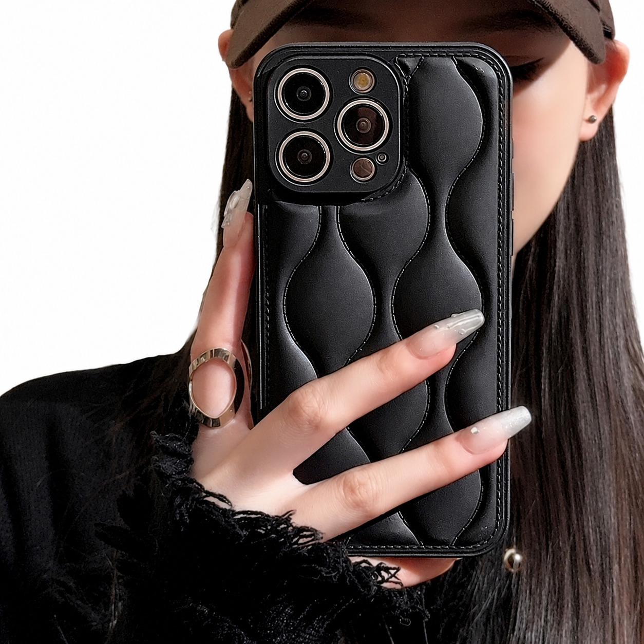 Premium iPhone Case MagSafe Compatible Leather 3D Wave Texture Cover Shockproof Slim Protection