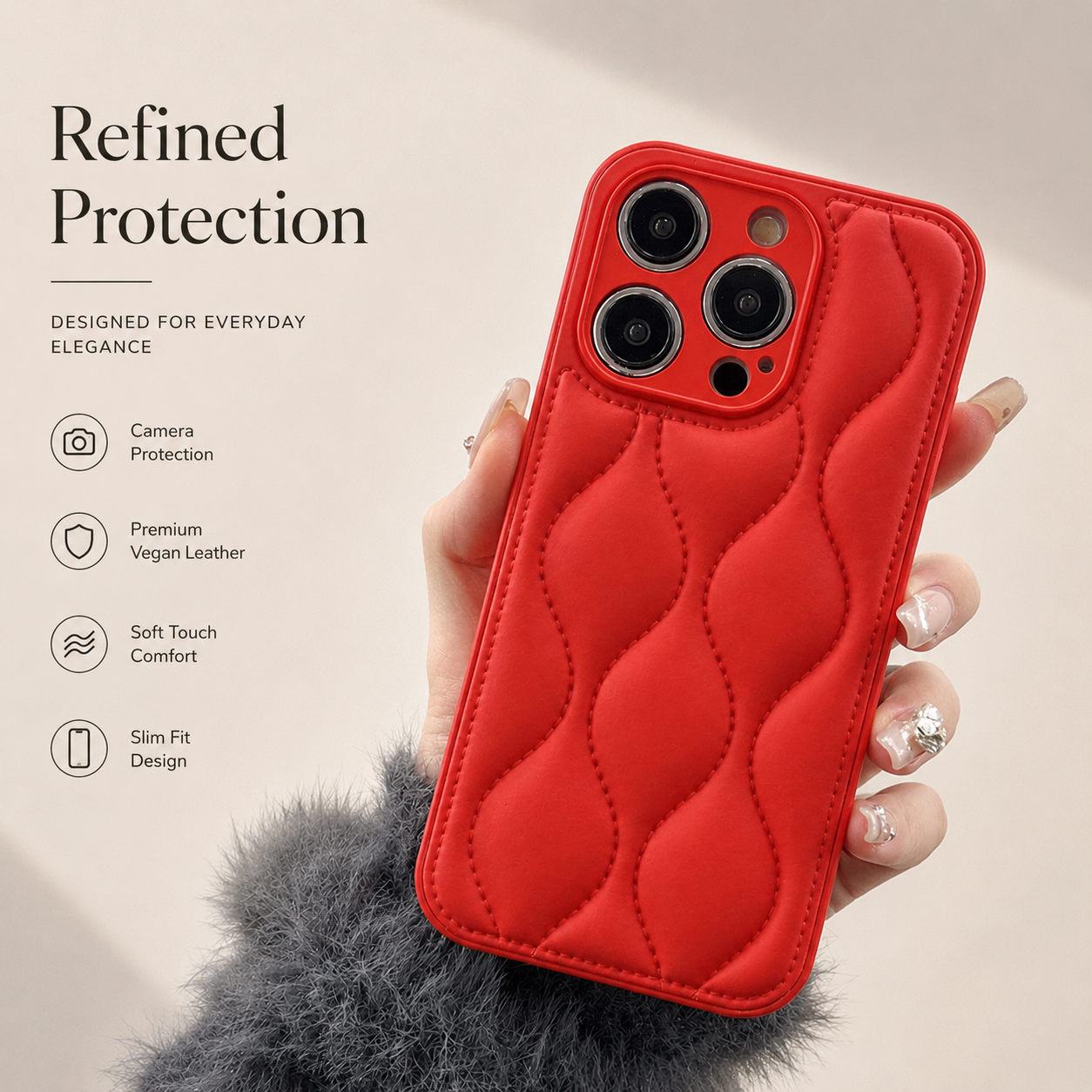 Premium iPhone Case MagSafe Compatible Leather 3D Wave Texture Cover Shockproof Slim Protection
