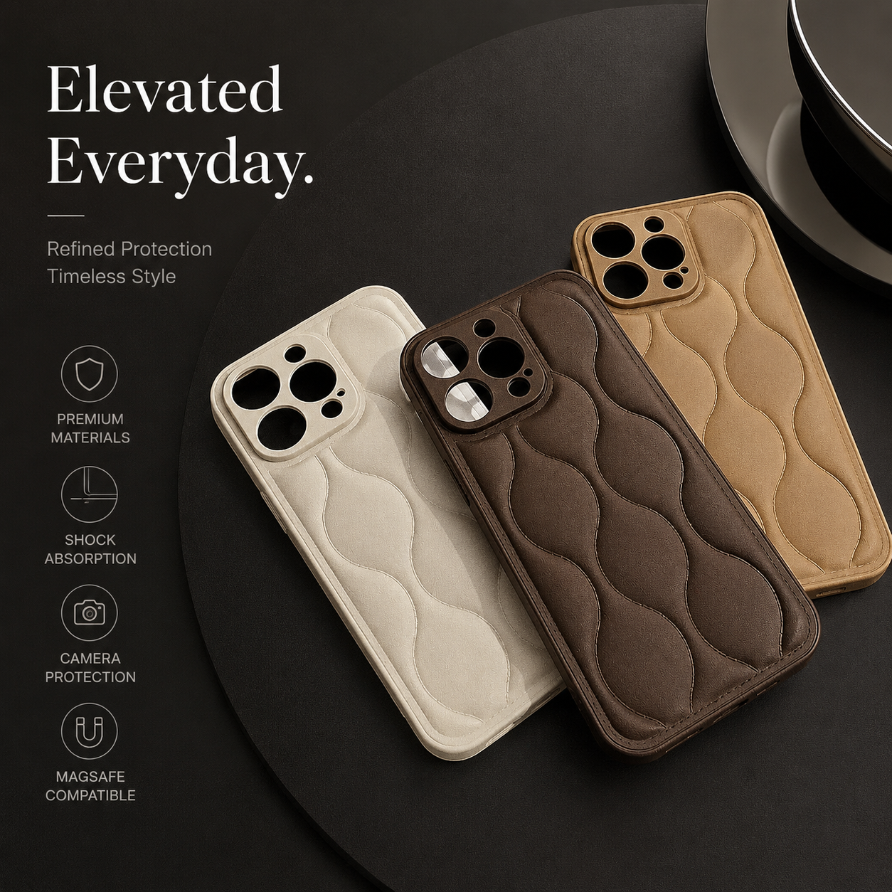 Premium iPhone Case MagSafe Compatible Leather 3D Wave Texture Cover Shockproof Slim Protection