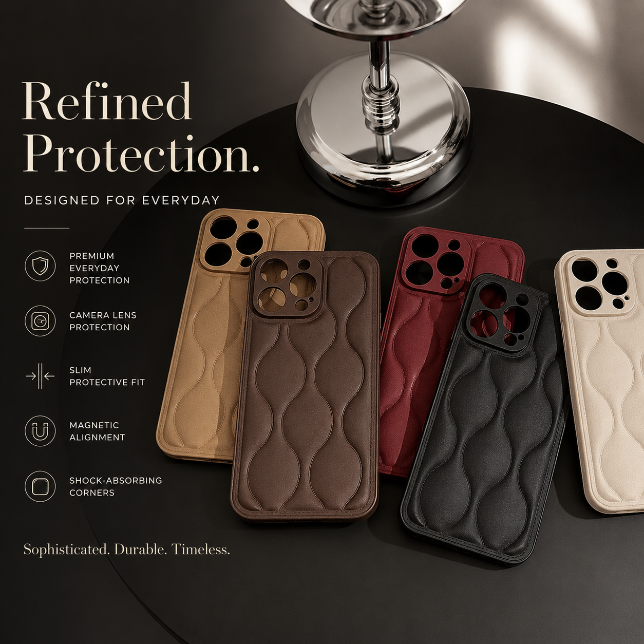 Premium iPhone Case MagSafe Compatible Leather 3D Wave Texture Cover Shockproof Slim Protection