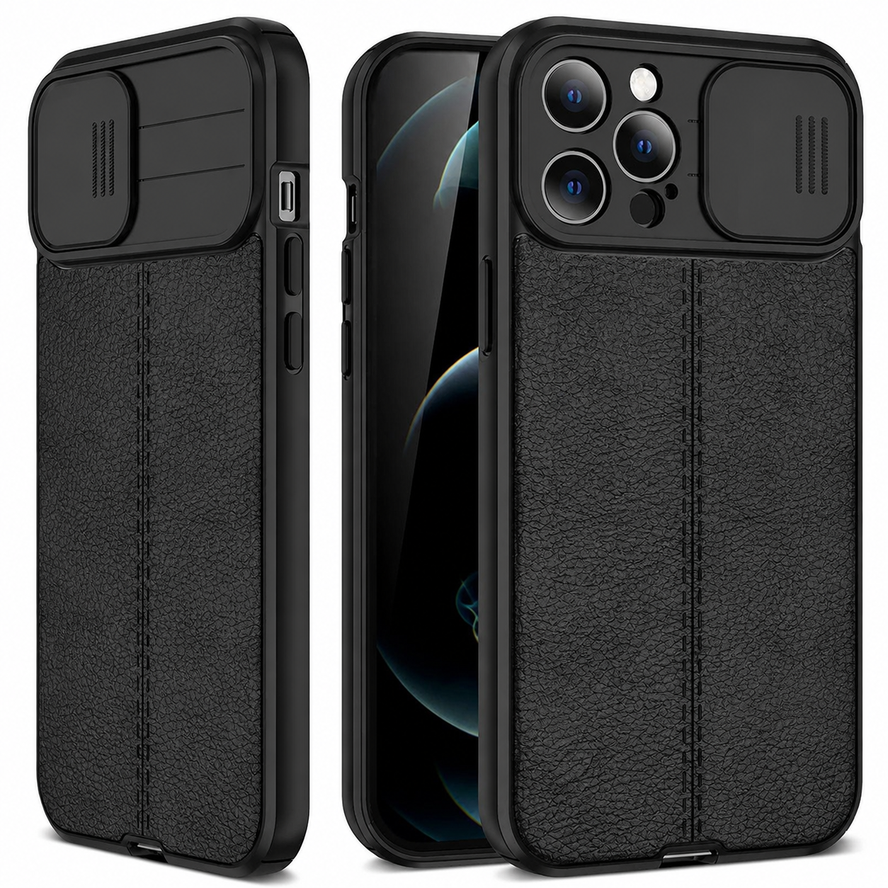 Premium iPhone Case MagSafe Compatible Leather Texture Cover Sliding Camera Protection