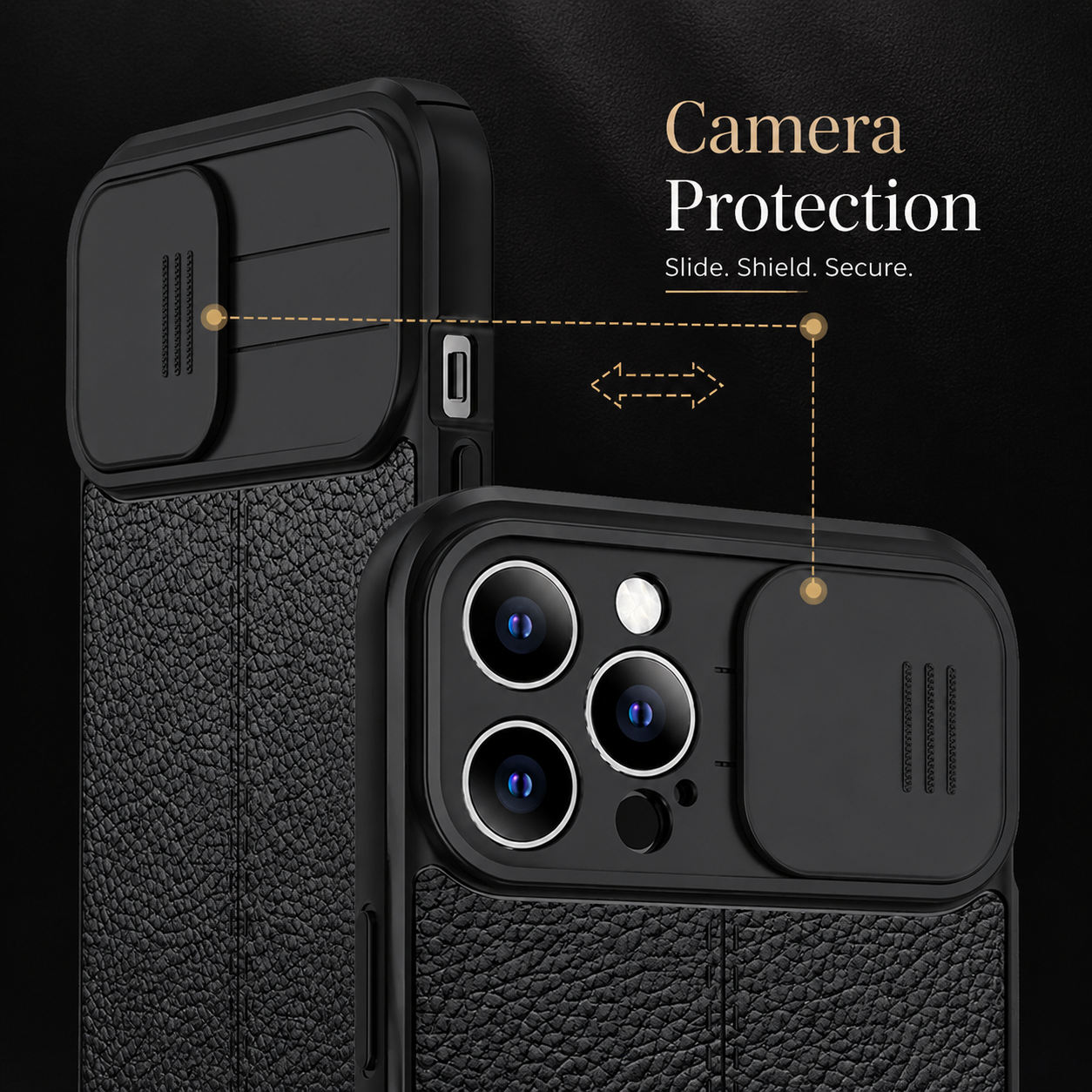 Premium iPhone Case MagSafe Compatible Leather Texture Cover Sliding Camera Protection