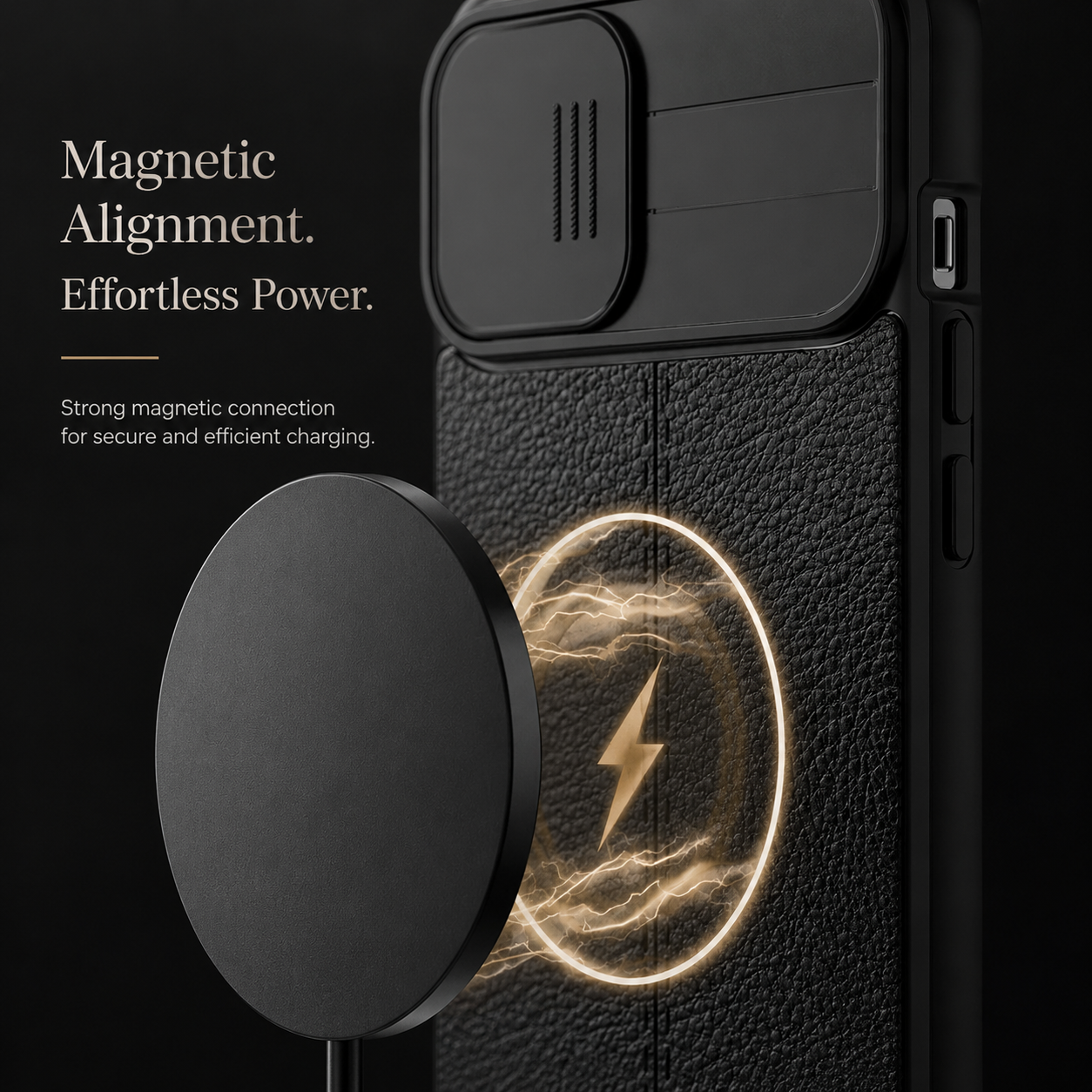 Premium iPhone Case MagSafe Compatible Leather Texture Cover Sliding Camera Protection
