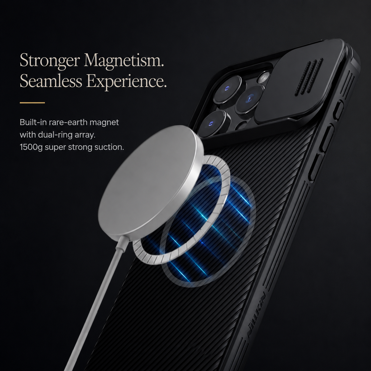 Premium iPhone Case MagSafe Compatible Leather Texture Cover Sliding Camera Protection