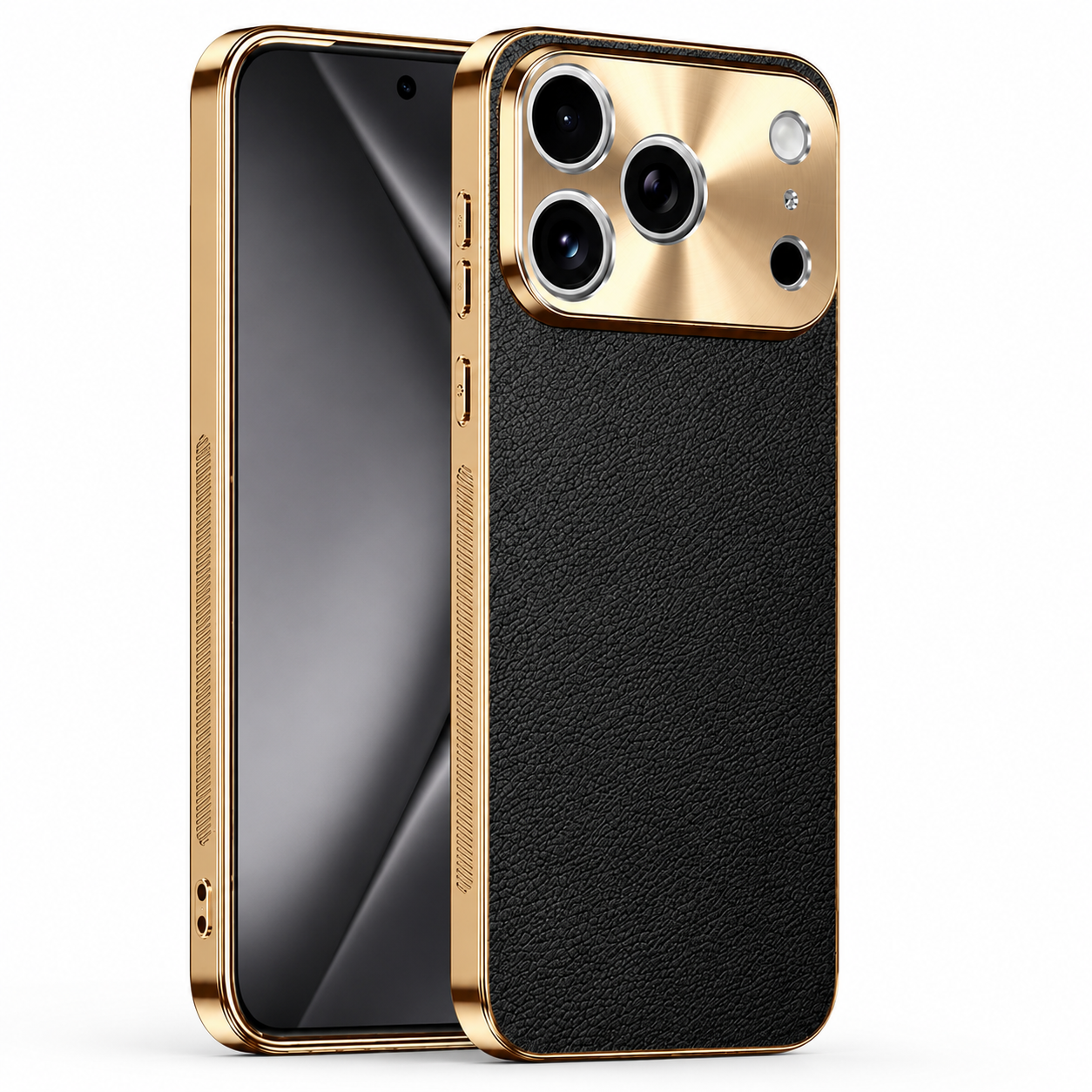 Premium iPhone Case MagSafe Compatible Lychee Texture Leather Cover Electroplated Frame Shockproof Camera Lens Protection Slim Design