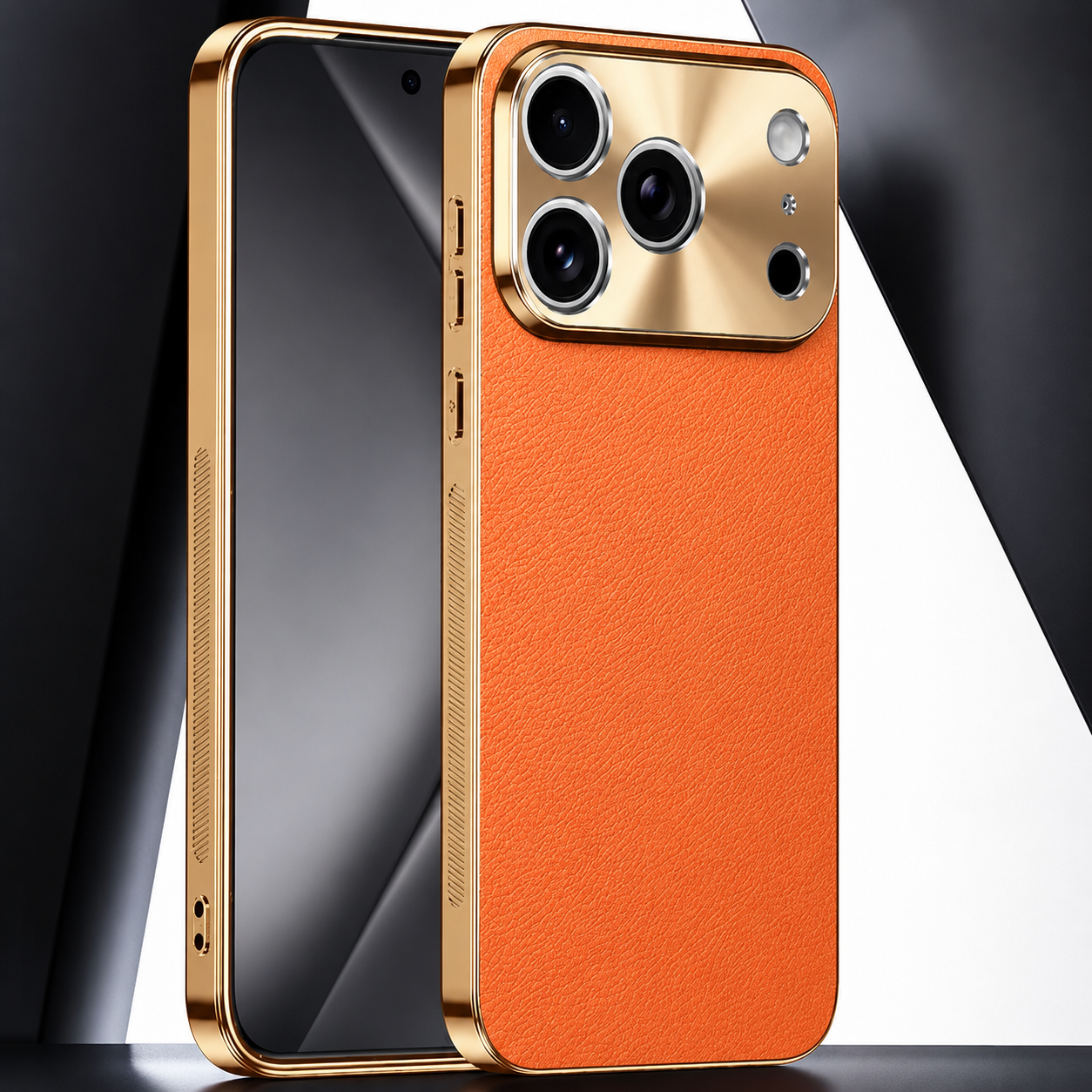 Premium iPhone Case MagSafe Compatible Lychee Texture Leather Cover Electroplated Frame Shockproof Camera Lens Protection Slim Design