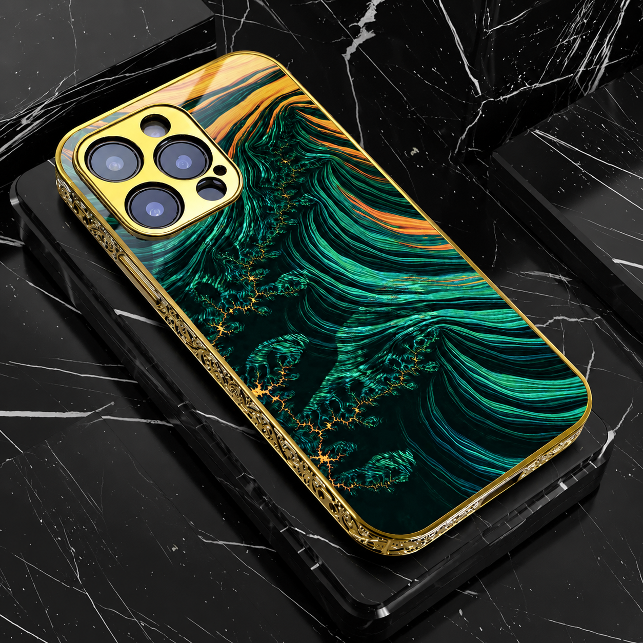 Premium iPhone Case MagSafe Compatible Marble Texture Cover Gold Frame Shockproof Protection