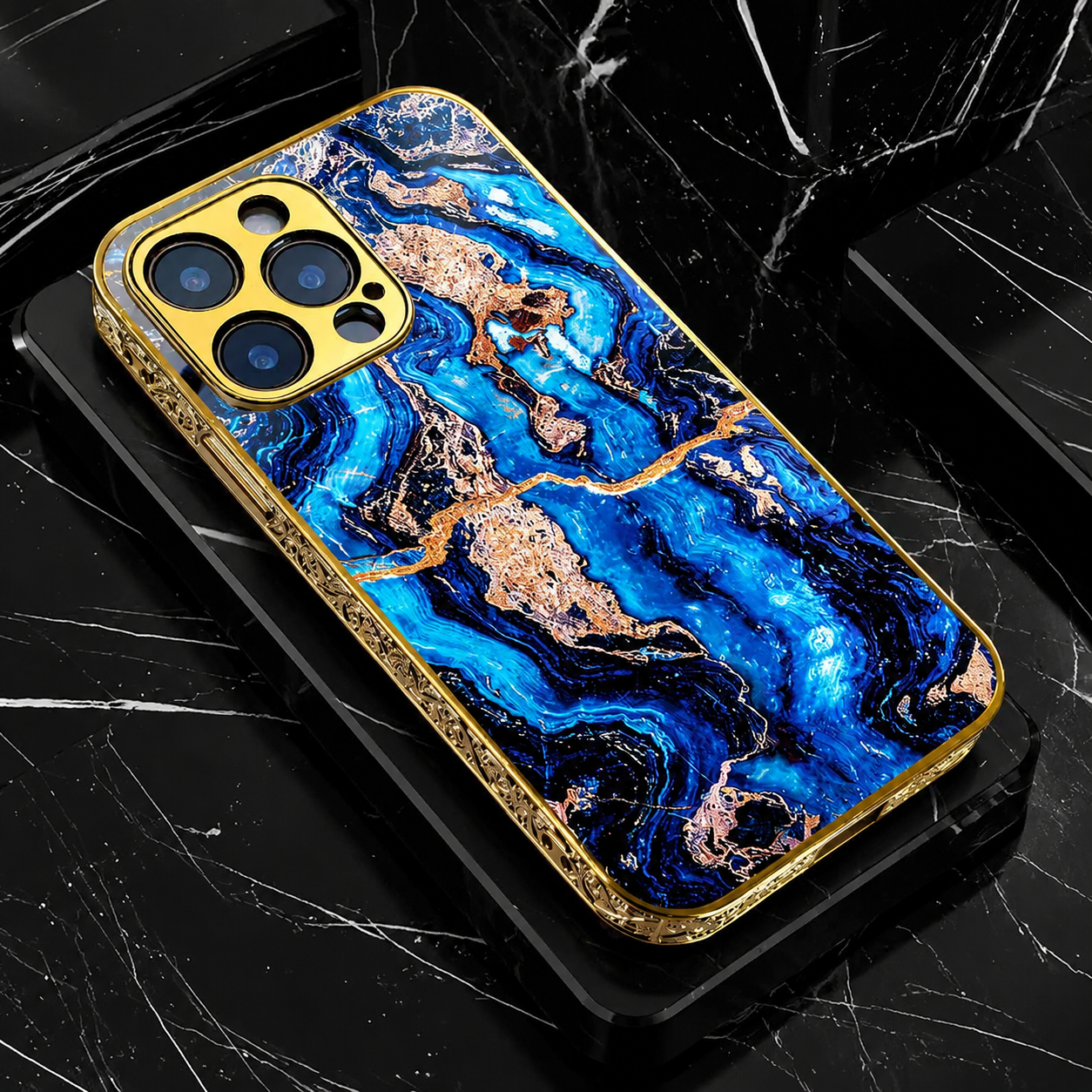 Premium iPhone Case MagSafe Compatible Marble Texture Cover Gold Frame Shockproof Protection