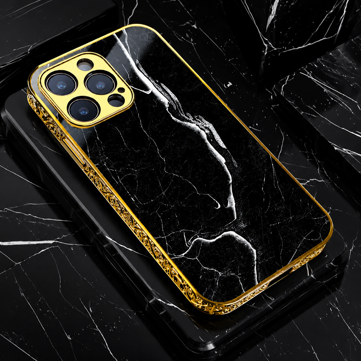 Premium iPhone Case MagSafe Compatible Marble Texture Cover Gold Frame Shockproof Protection