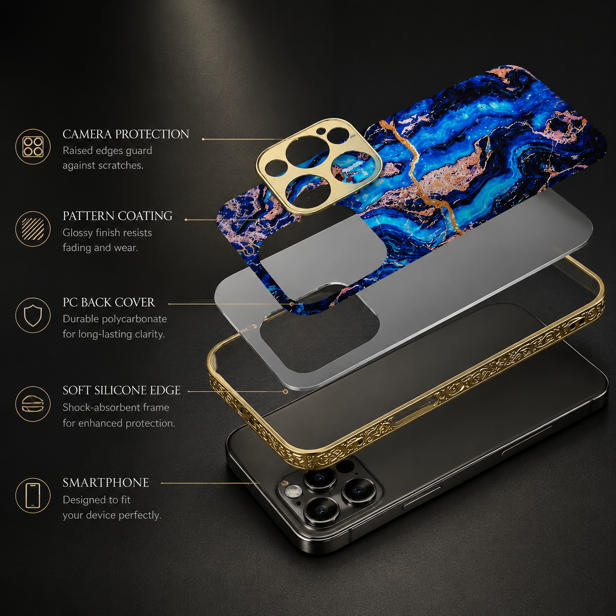 Premium iPhone Case MagSafe Compatible Marble Texture Cover Gold Frame Shockproof Protection