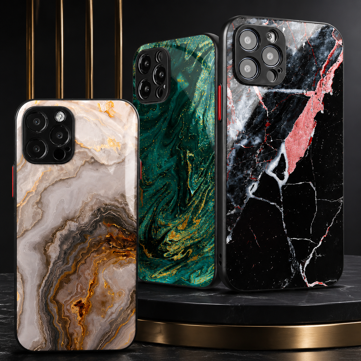 Premium iPhone Case MagSafe Compatible Marble Texture Cover Gold Frame Shockproof Protection