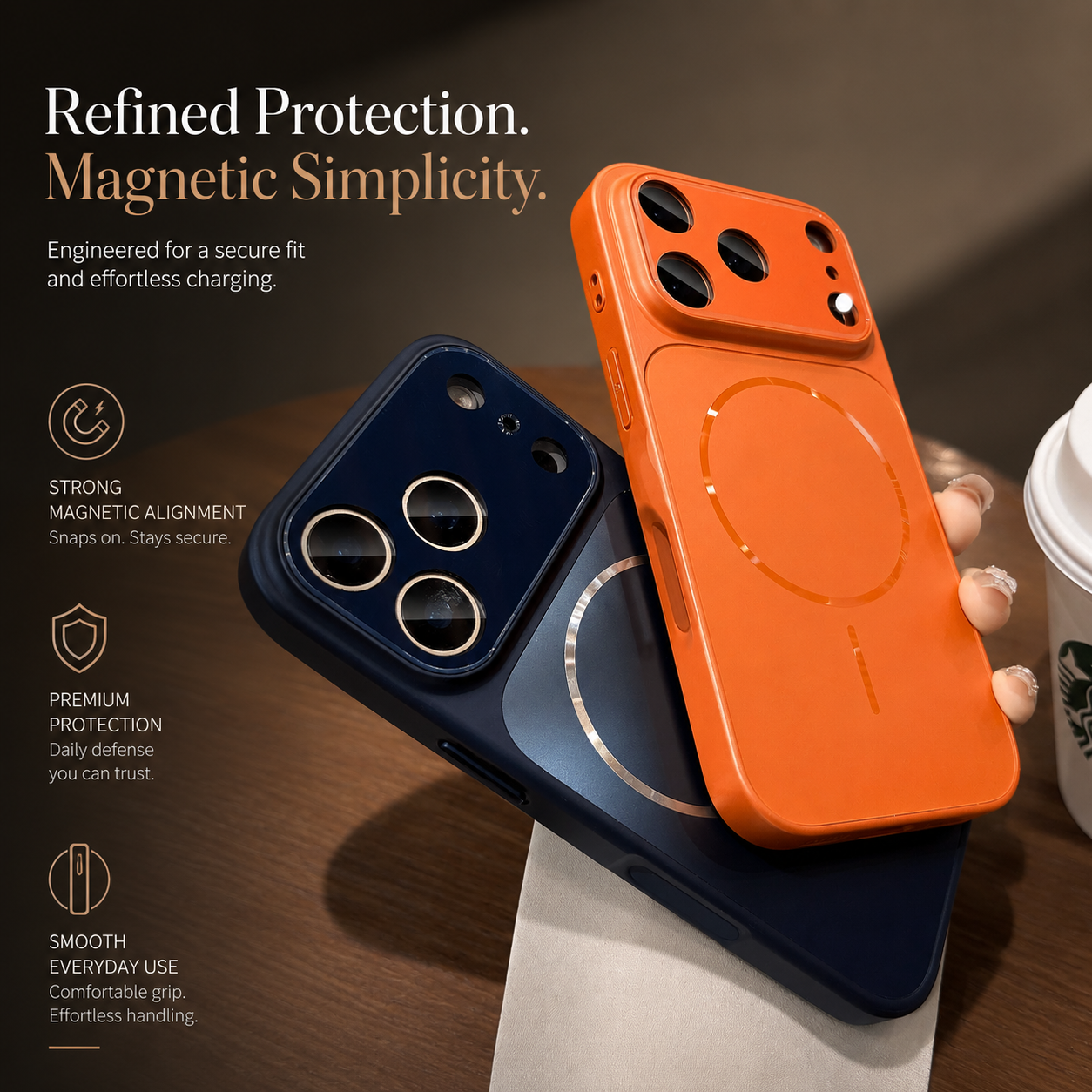 Premium iPhone Case MagSafe Compatible Matte Protective Cover Shockproof PC Back Glass Camera Lens Protection