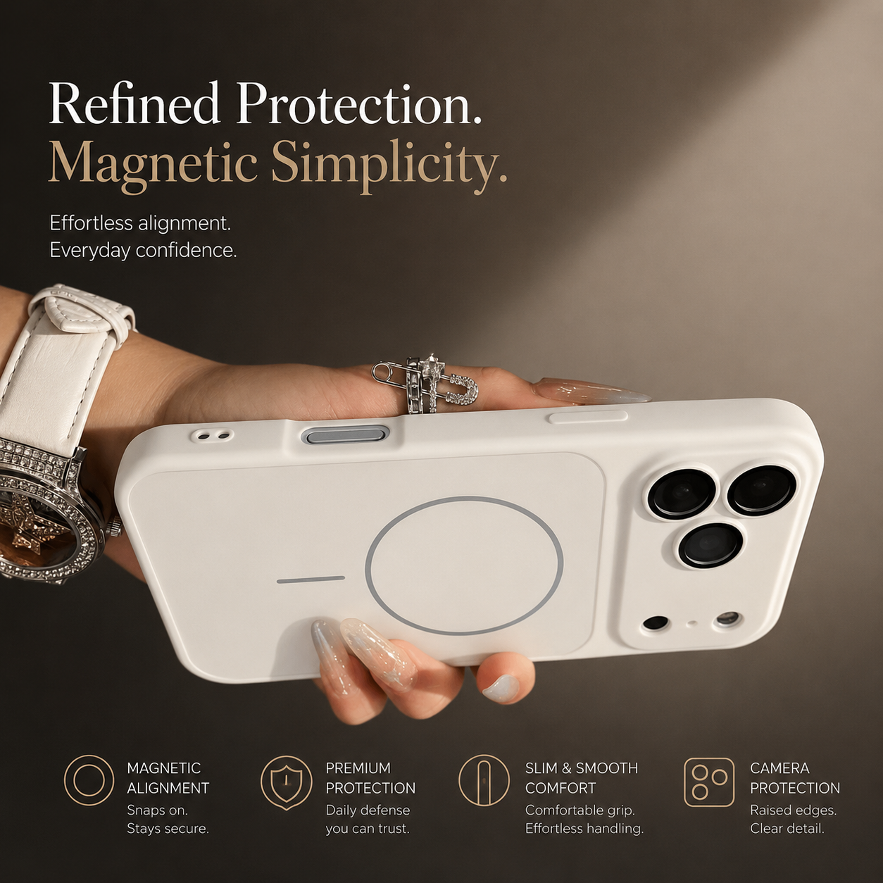 Premium iPhone Case MagSafe Compatible Matte Protective Cover Shockproof PC Back Glass Camera Lens Protection