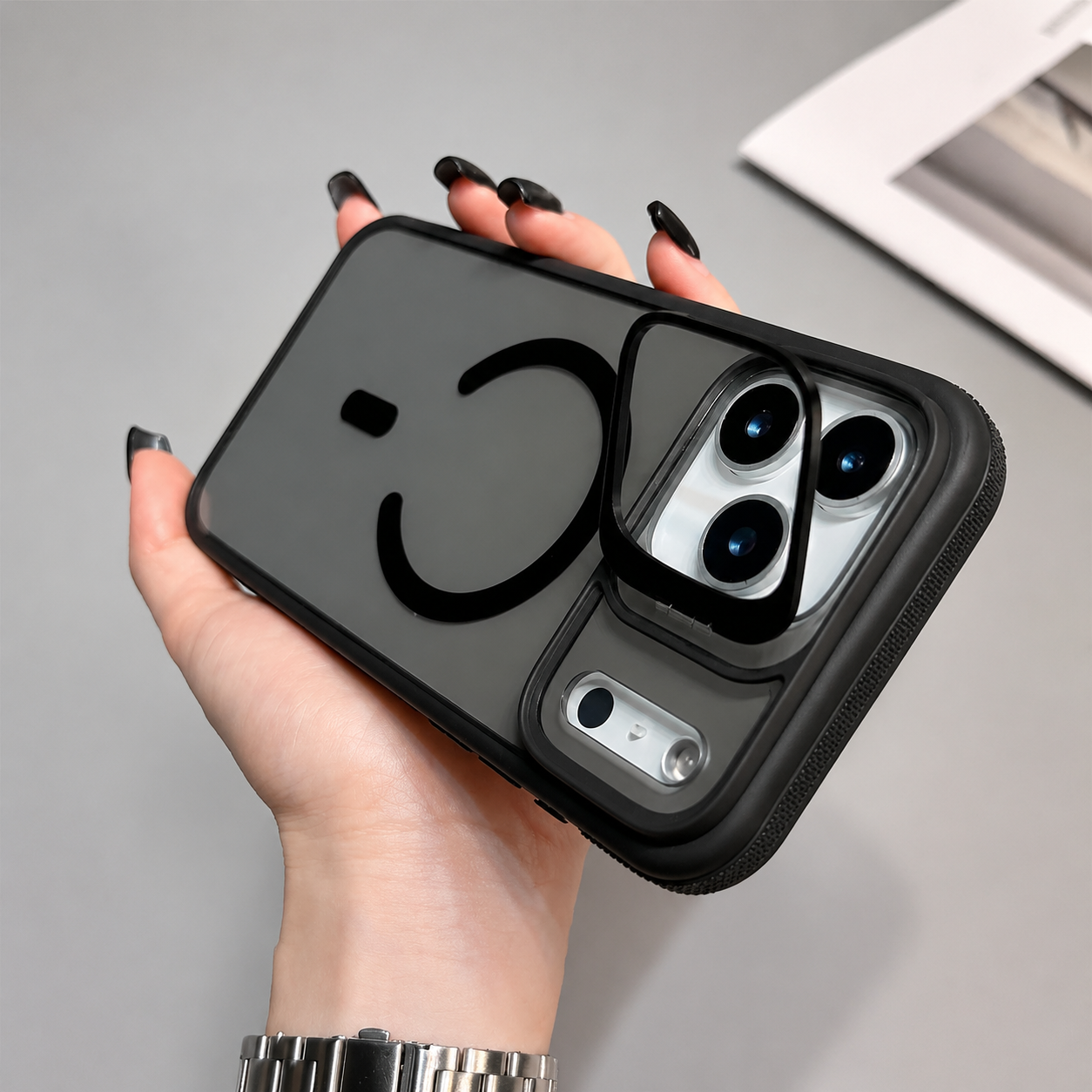 Premium iPhone Case MagSafe Compatible Matte Transparent Protective Cover Metal Kickstand Shockproof Armor Wireless Charging Full Coverage