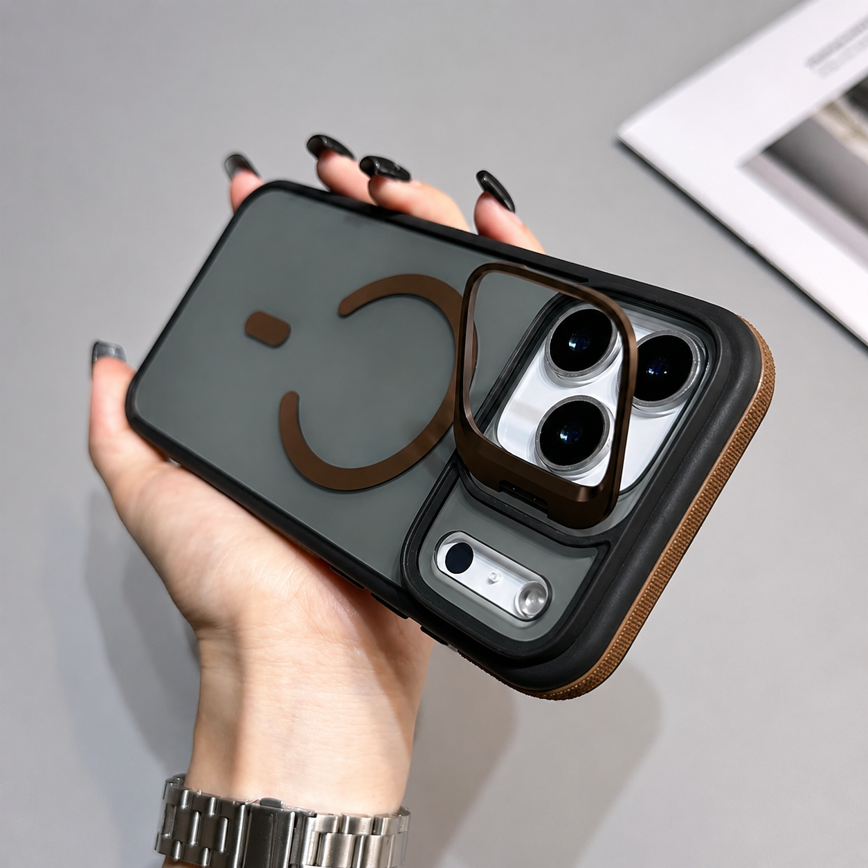 Premium iPhone Case MagSafe Compatible Matte Transparent Protective Cover Metal Kickstand Shockproof Armor Wireless Charging Full Coverage