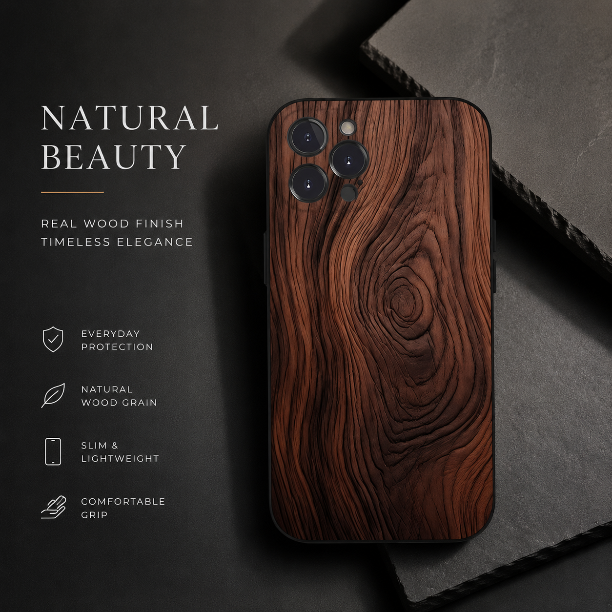 Premium iPhone Case MagSafe Compatible Natural Wood Cover Shockproof TPU Bumper Ultra Thin Protection