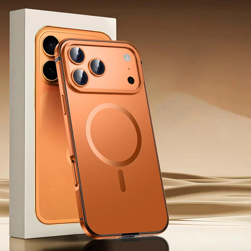 Premium iPhone Case MagSafe Compatible Orange Aluminum Alloy Cover Shockproof Matte Protection