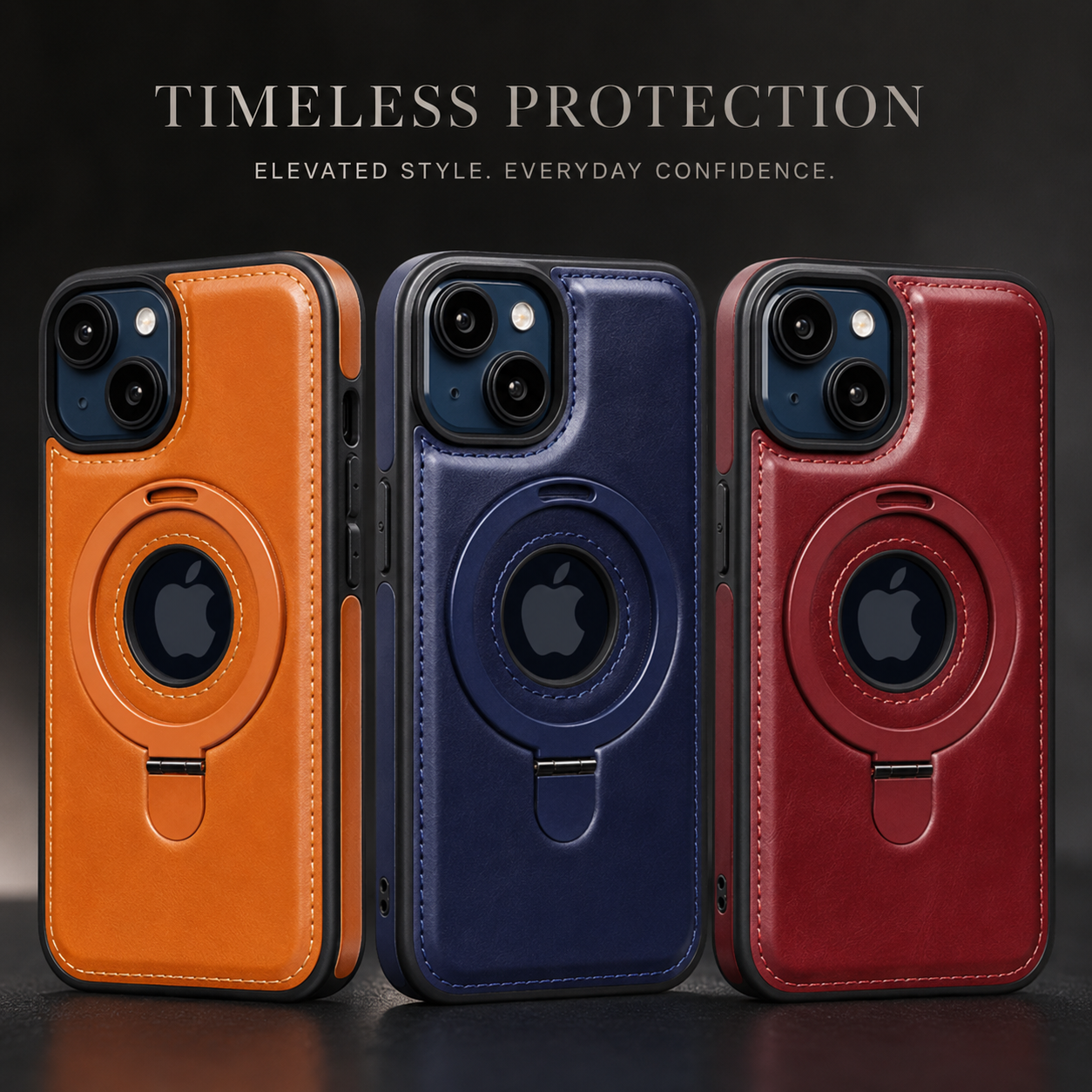 Premium iPhone Case MagSafe Compatible PU Leather Ring Stand Cover Shockproof Slim Protection