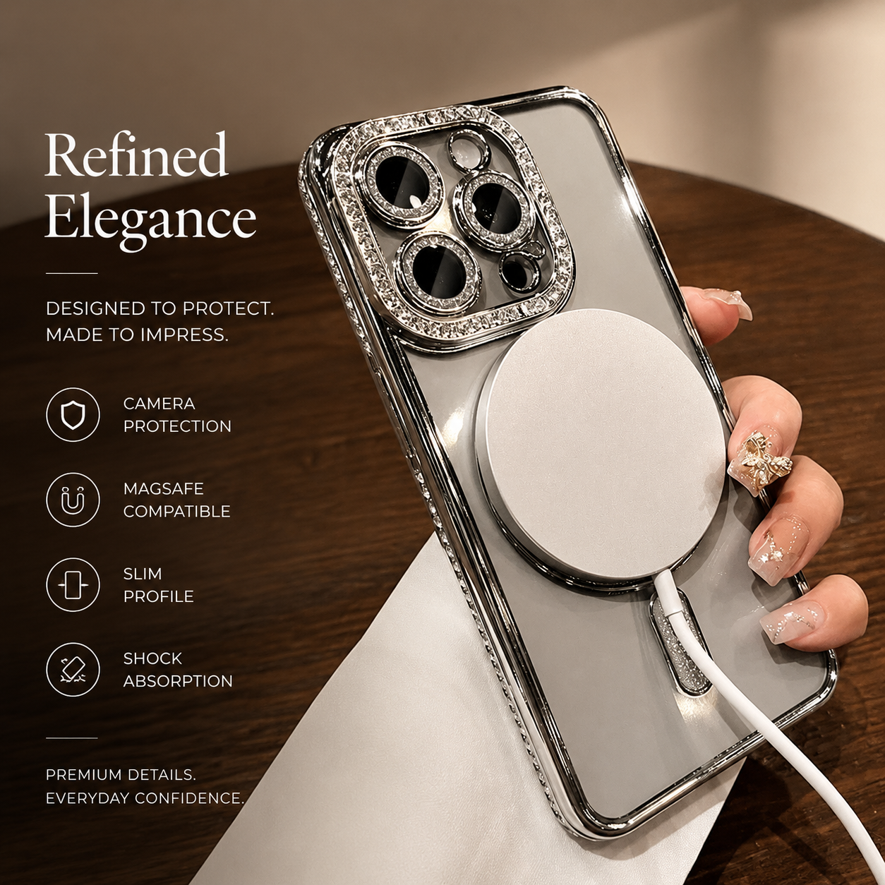 Premium iPhone Case MagSafe Compatible Pink Glitter Clear Cover Shockproof Slim Protection
