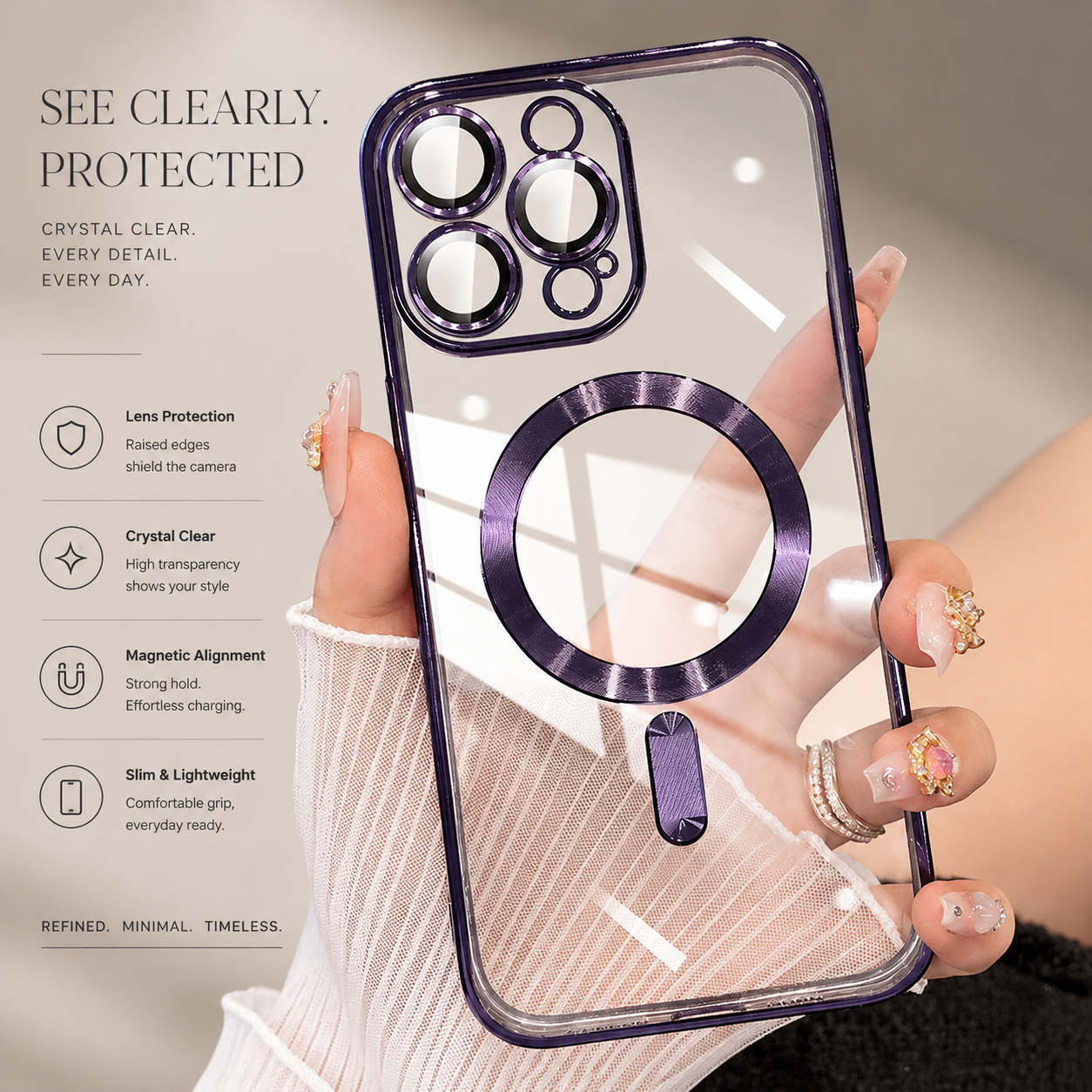 Premium iPhone Case MagSafe Compatible Plating Frame TPU Protective Cover Shockproof Slim Durable Finish