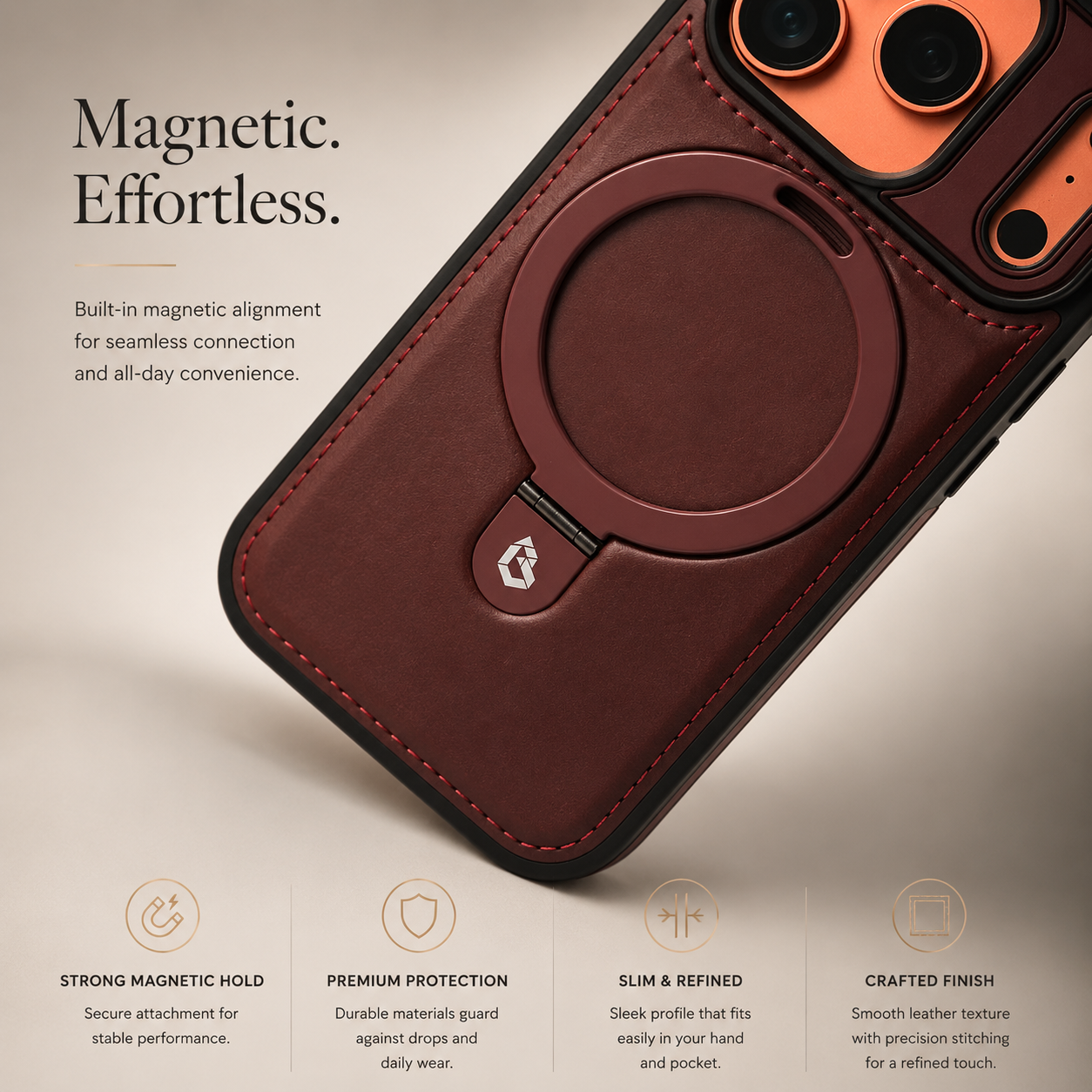 Premium iPhone Case MagSafe Compatible Retro Leather Protective Cover Invisible Kickstand Shockproof Slim Business Full Coverage