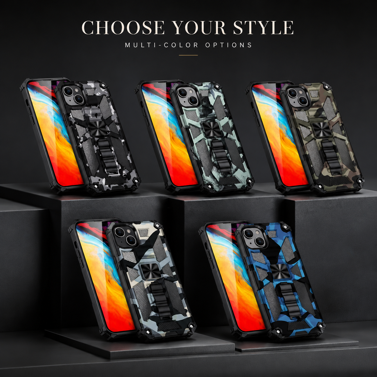 Premium iPhone Case MagSafe Compatible Rugged Armor Camouflage Cover Kickstand Protection