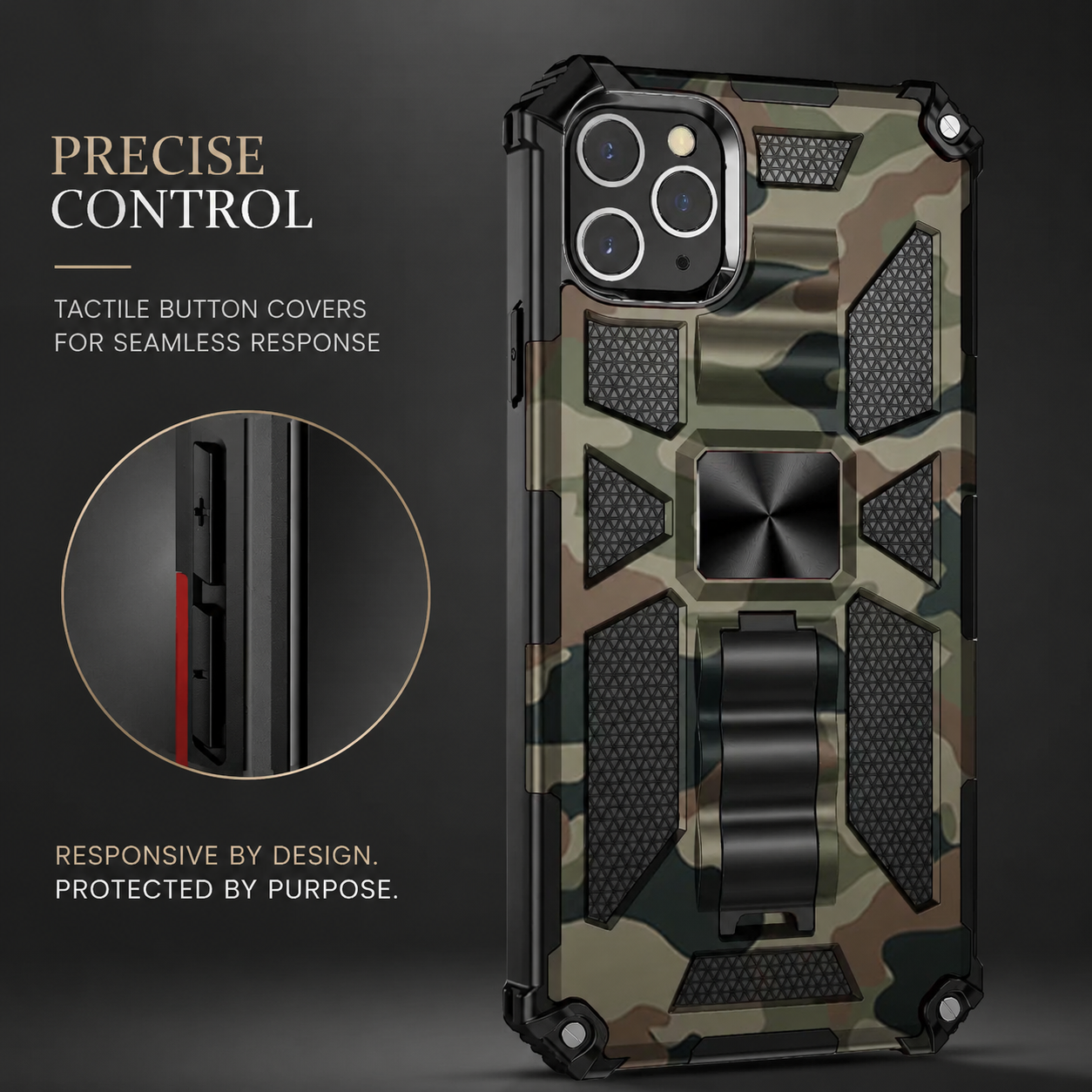 Premium iPhone Case MagSafe Compatible Rugged Armor Camouflage Cover Kickstand Protection