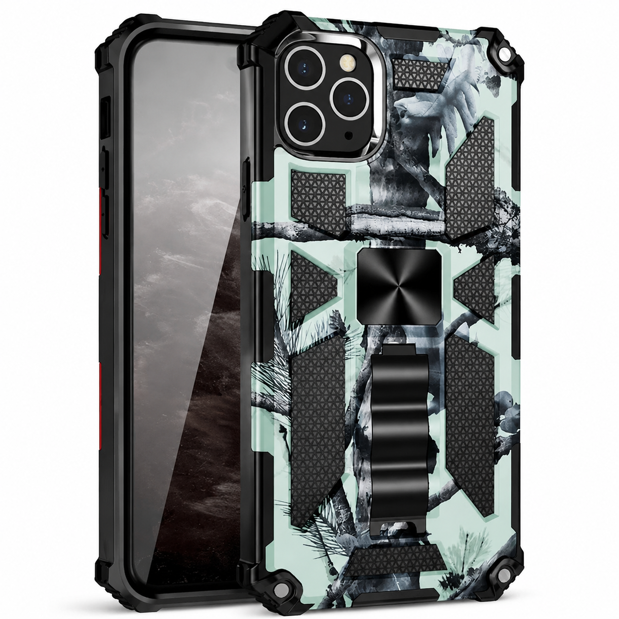 Premium iPhone Case MagSafe Compatible Rugged Armor Camouflage Cover Kickstand Protection