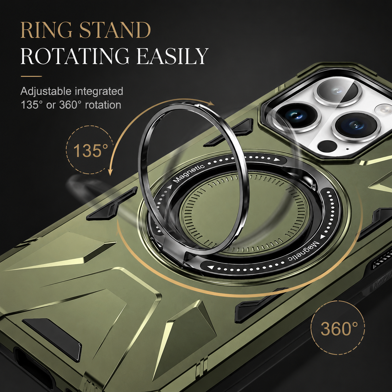 Premium iPhone Case MagSafe Compatible Rugged Armor Ring Stand Cover Shockproof Protection