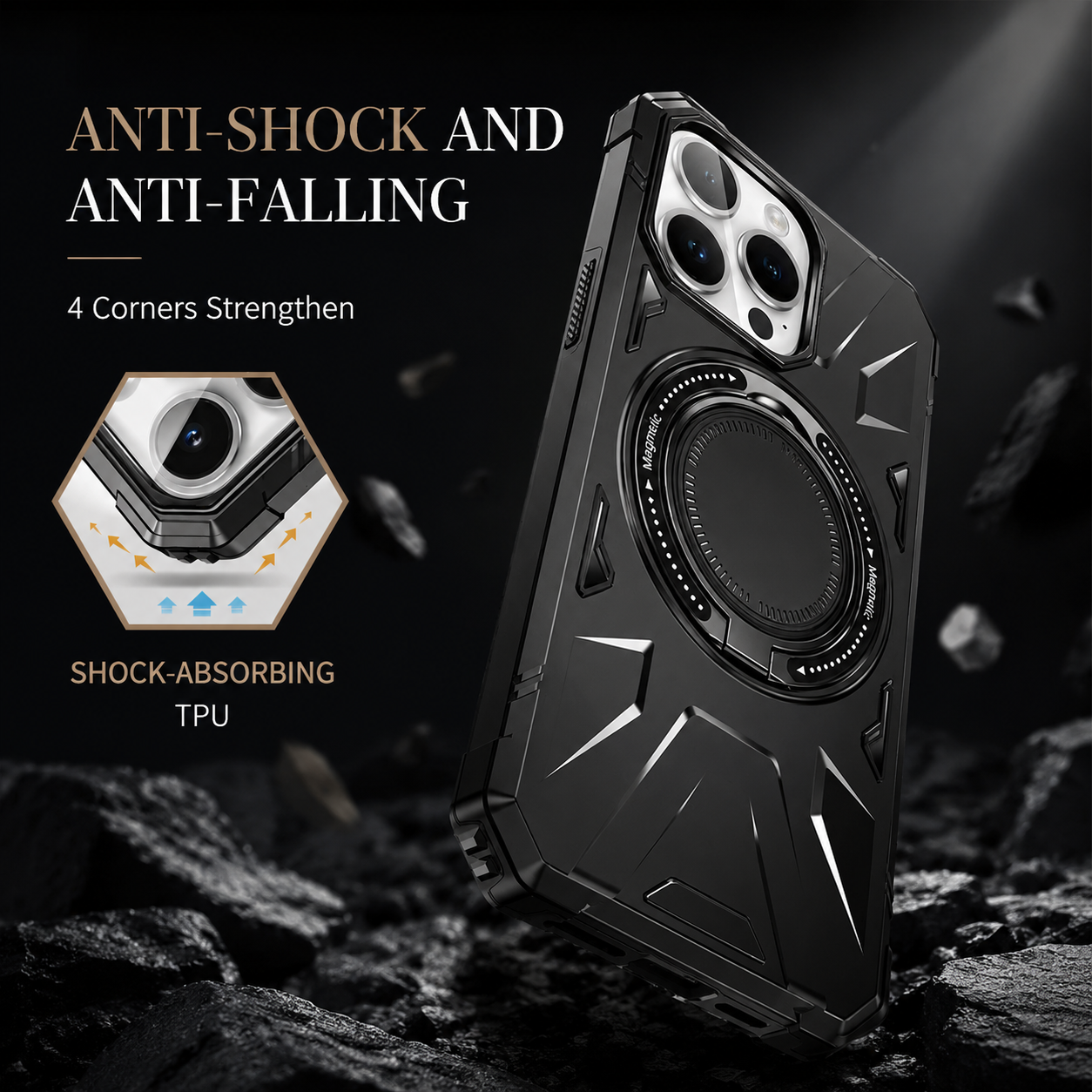 Premium iPhone Case MagSafe Compatible Rugged Armor Ring Stand Cover Shockproof Protection