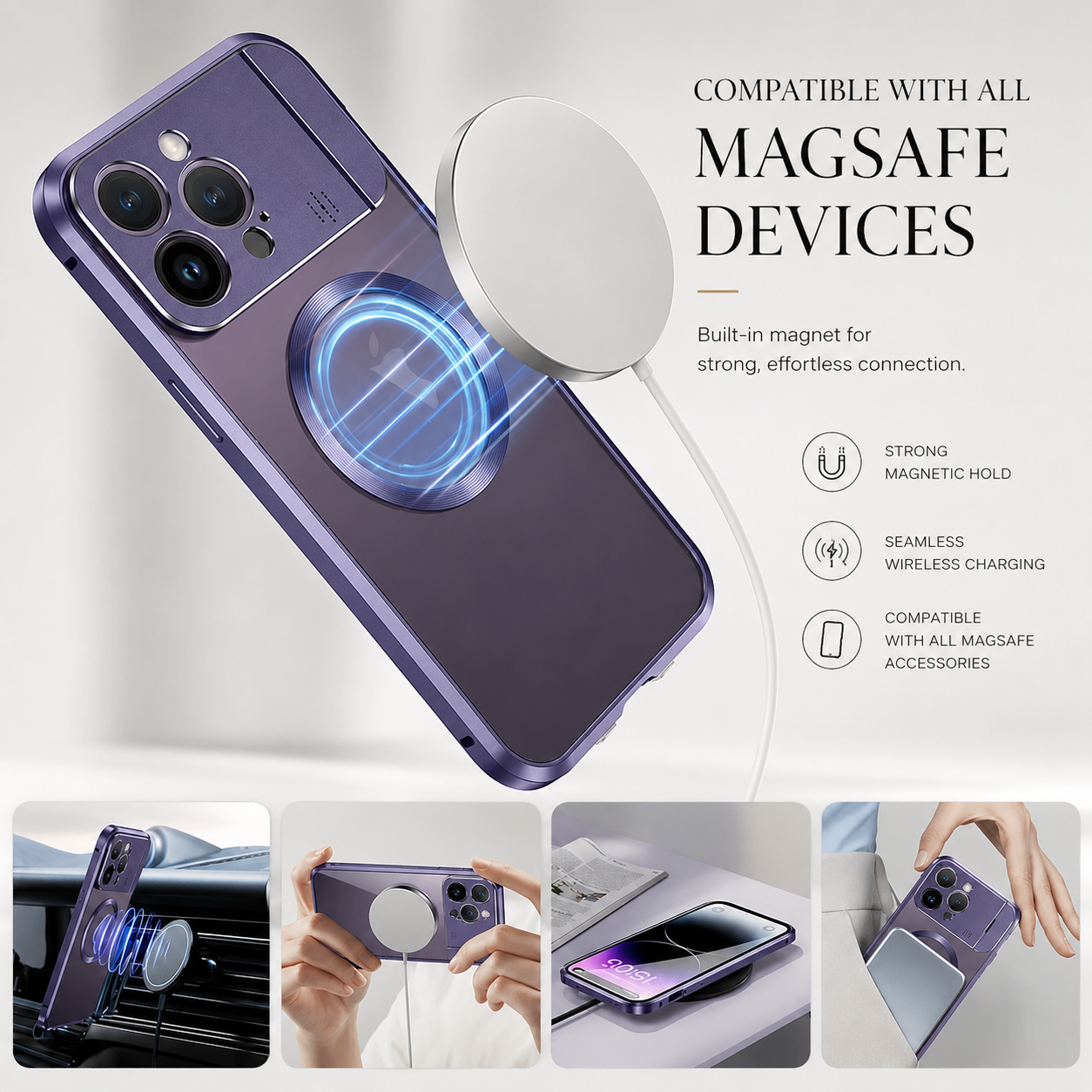 Premium iPhone Case MagSafe Compatible Shockproof Cover Metal Stand Aromatherapy Slot Slim Design