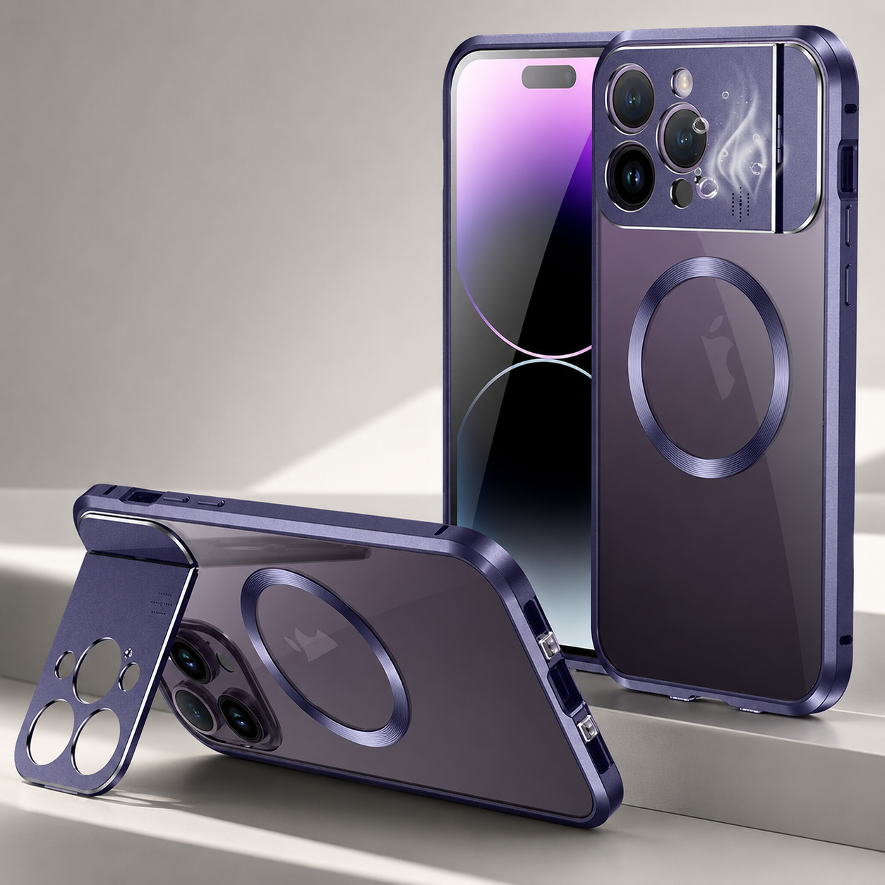 Premium iPhone Case MagSafe Compatible Shockproof Cover Metal Stand Aromatherapy Slot Slim Design