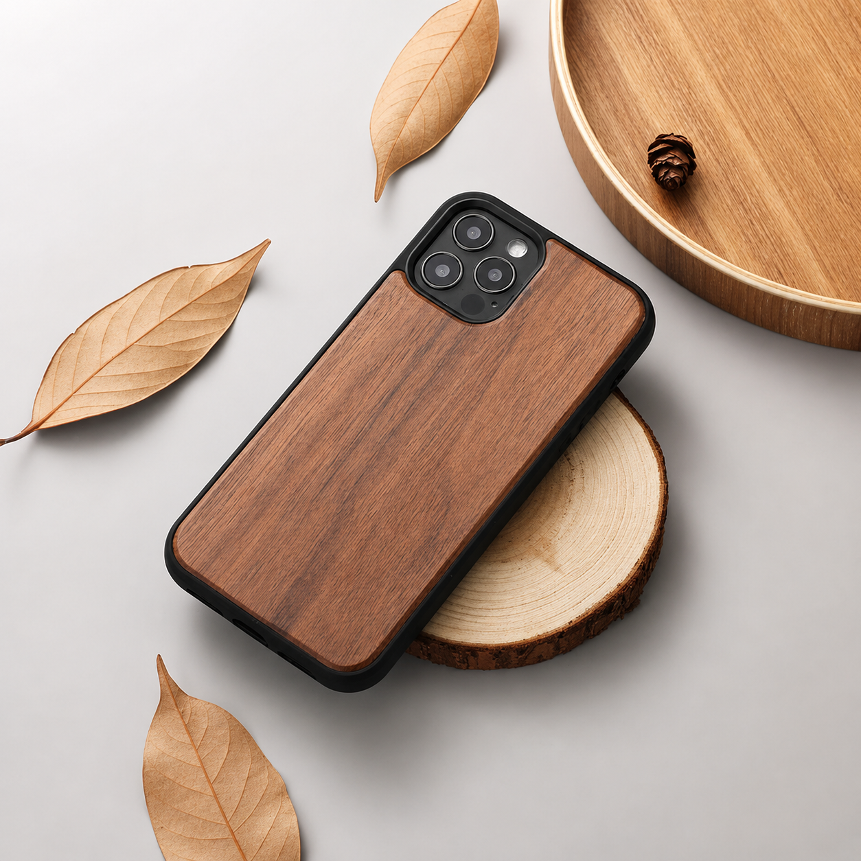 Premium iPhone Case MagSafe Compatible Solid Bamboo Wood Cover Shockproof Slim Natural Design