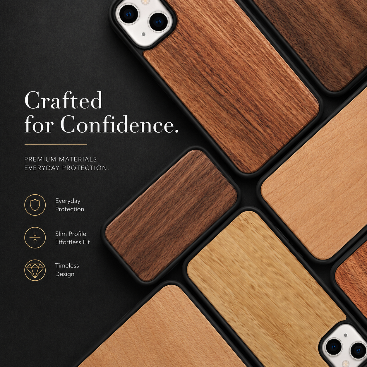 Premium iPhone Case MagSafe Compatible Solid Bamboo Wood Cover Shockproof Slim Natural Design
