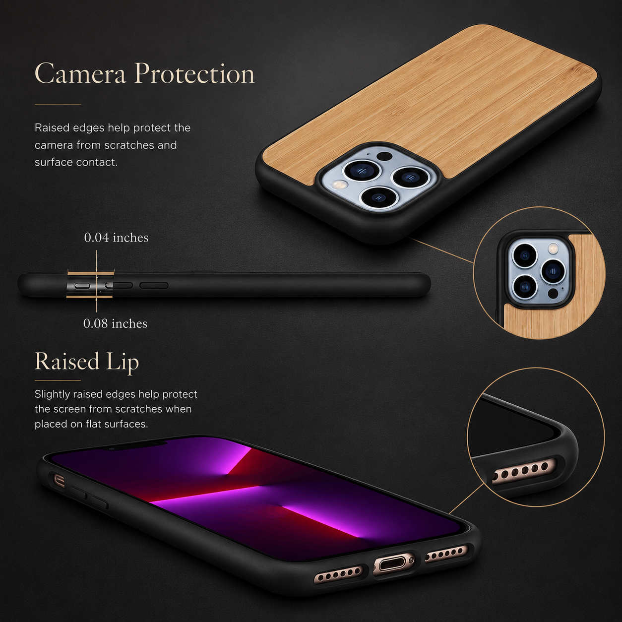 Premium iPhone Case MagSafe Compatible Solid Bamboo Wood Cover Shockproof Slim Natural Design