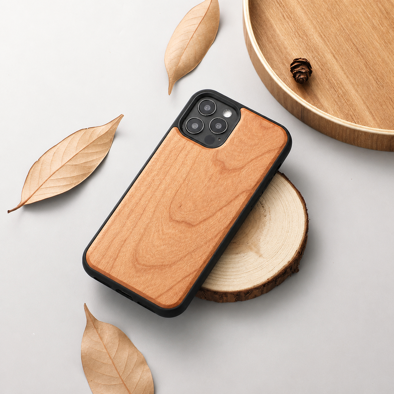 Premium iPhone Case MagSafe Compatible Solid Bamboo Wood Cover Shockproof Slim Natural Design