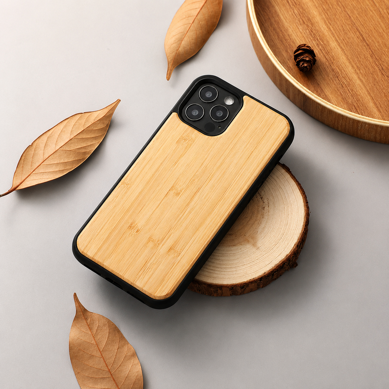 Premium iPhone Case MagSafe Compatible Solid Bamboo Wood Cover Shockproof Slim Natural Design