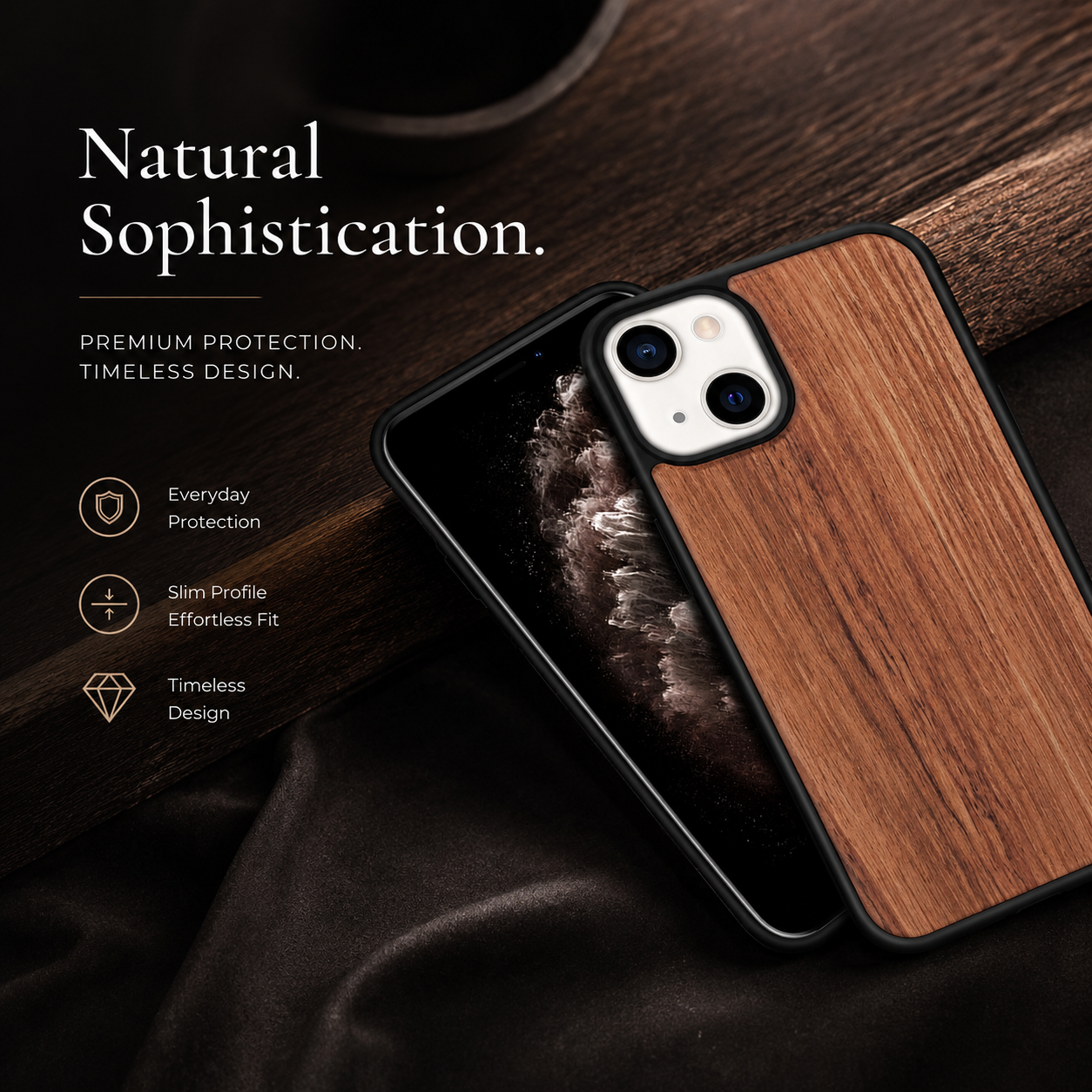 Premium iPhone Case MagSafe Compatible Solid Bamboo Wood Cover Shockproof Slim Natural Design