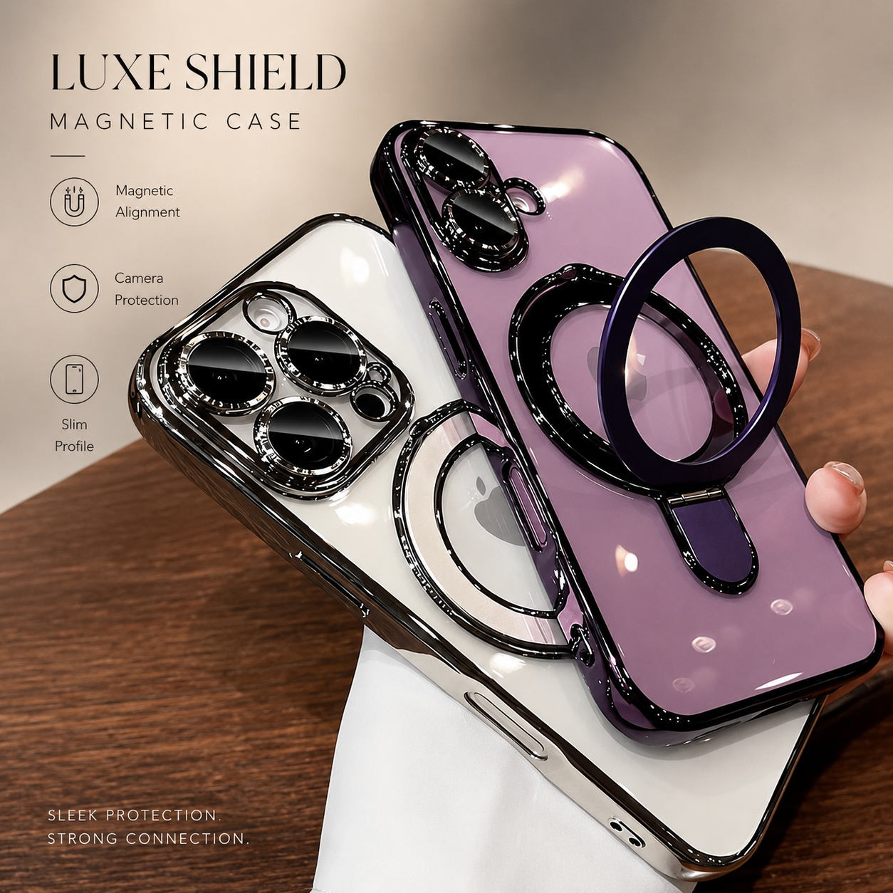 Premium iPhone Case MagSafe Compatible Transparent Acrylic Cover Built-in Stand Shockproof Slim Design